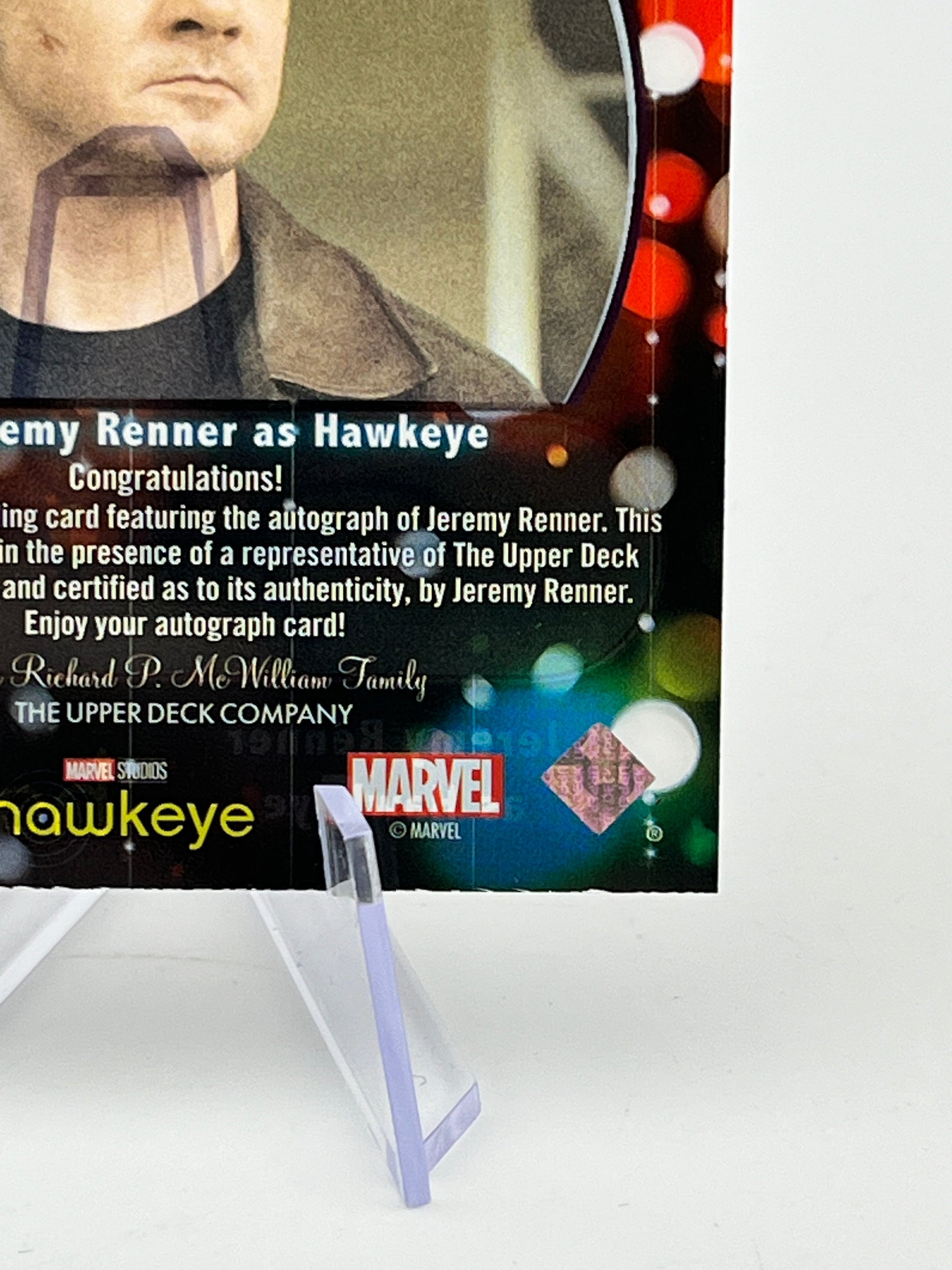 Upper Deck Marvel Studios Hawkeye - Jubilant Signatures /25 Jeremy Renner as Hawkeye Auto FRENLY BRICKS - Open 7 Days
