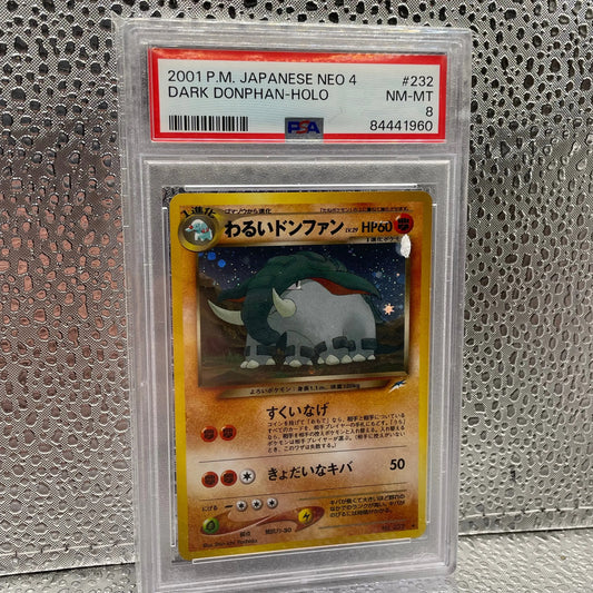 2001 POKEMON JAPANESE NEO 4 232 DARK DONPHAN HOLO PSA 8 FRENLY BRICKS - Open 7 Days