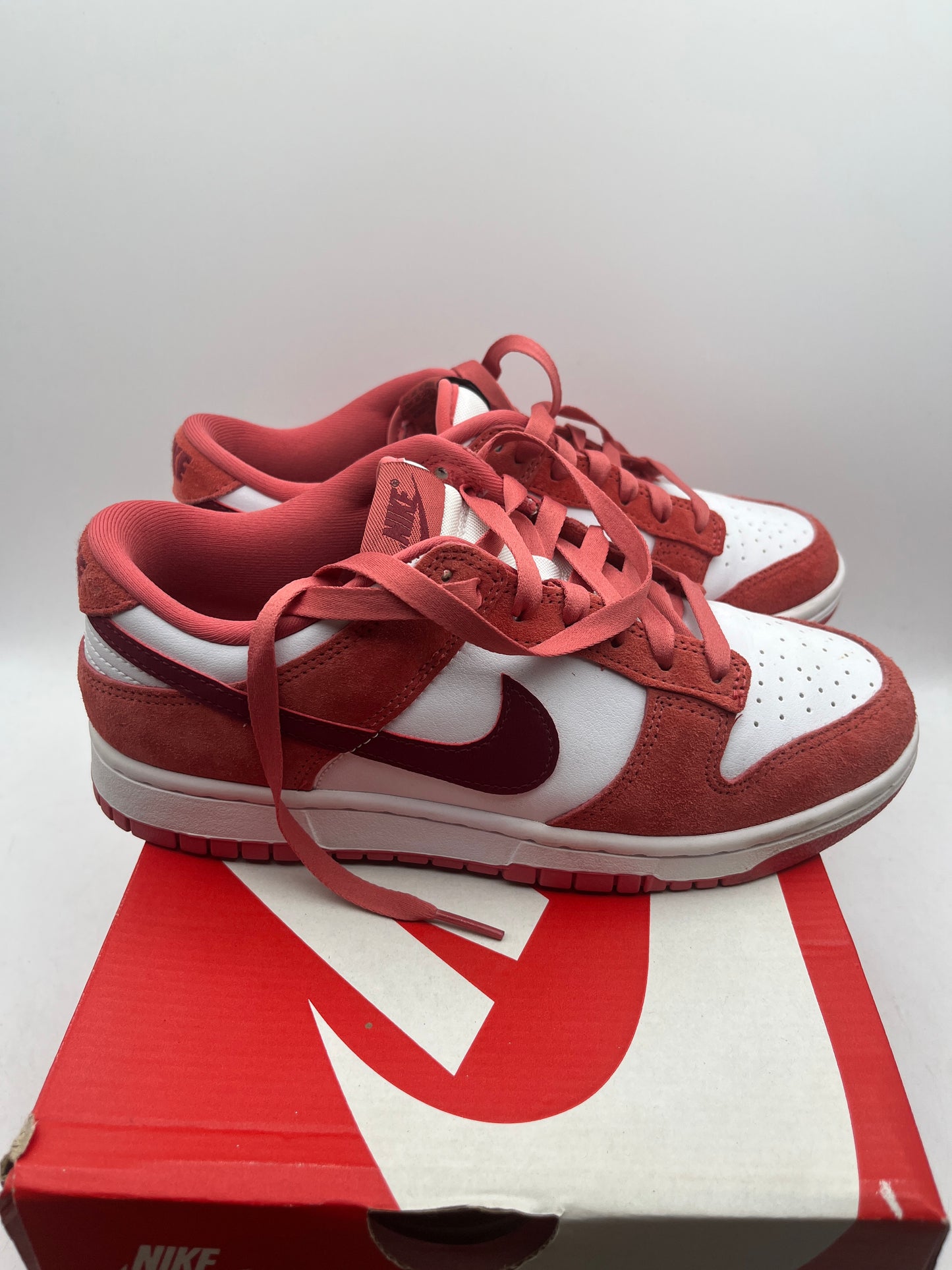 Nike Dunk Low Women's Sneakers Red Suede Leather, Size 8. FQ7056-100 Valentines