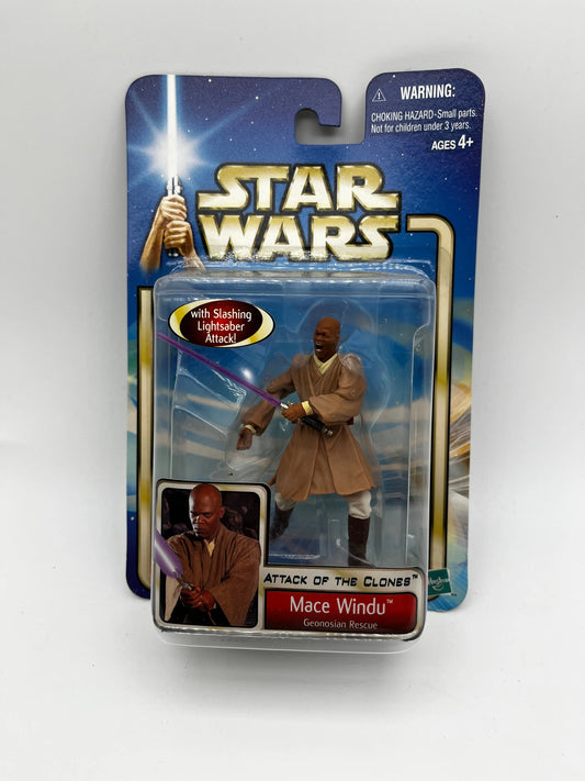 Hasbro 2002 Star Wars Attack of the Clones Mace Windu Action Figure FRENLY BRICKS - Open 7 Days