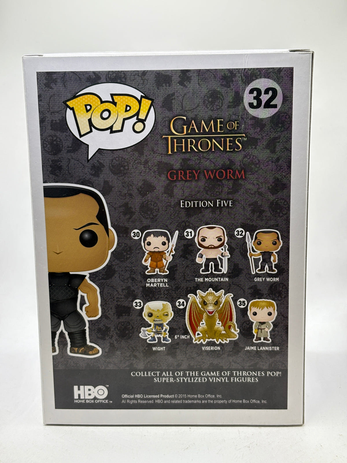 Funko POP! Game of Thrones #32 Grey Worm Vinyl Figure, back of box image 3