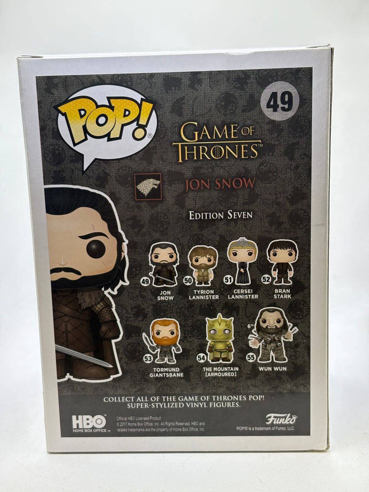 Funko POP! Game of Thrones #49 Jon Snow Vinyl Figure, back of box image 3