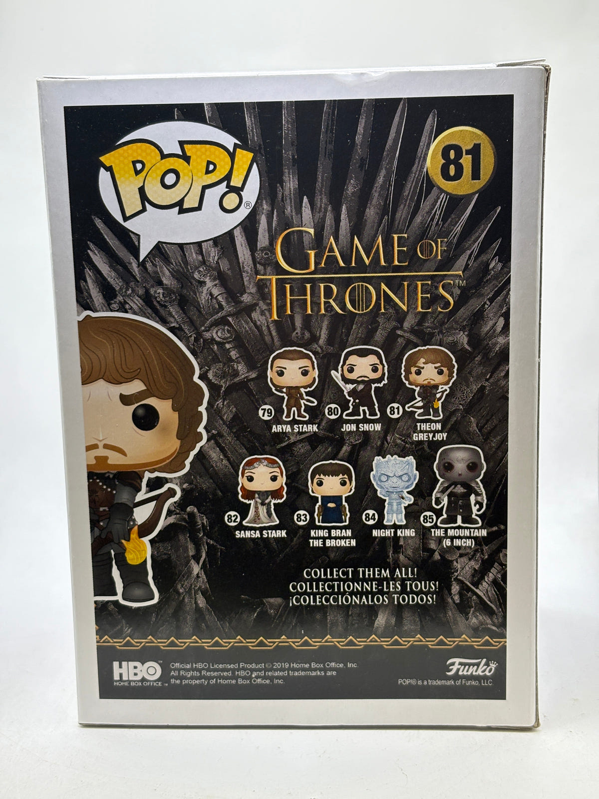 Funko POP! Game of Thrones #81 Theon Greyjoy Vinyl Figure, back of box image 3