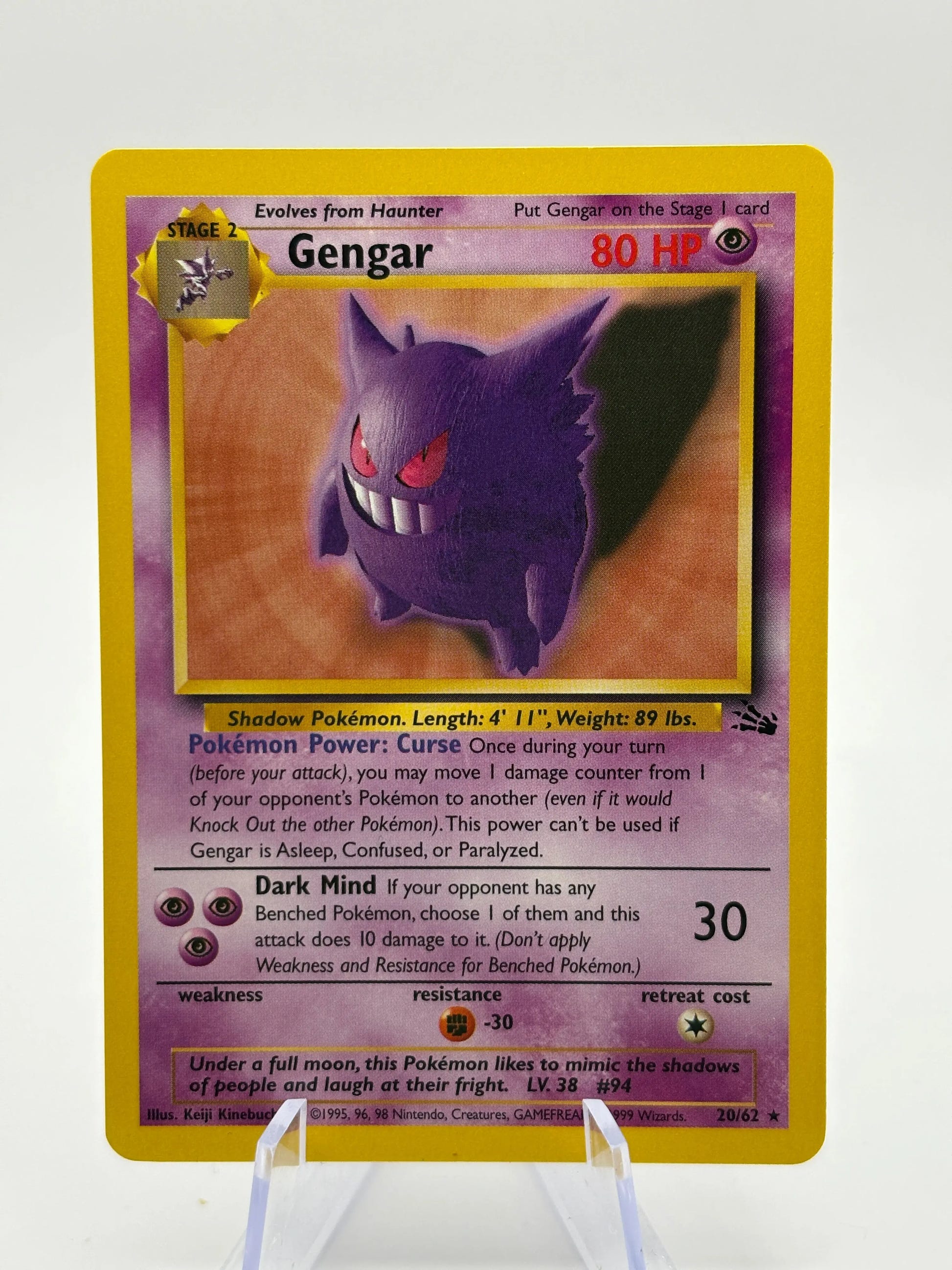 Pokemon TCG WOTC Fossil - Gengar 20/62 Rare Non Holo Unlimited NM FRENLY BRICKS - Open 7 Days image 1
