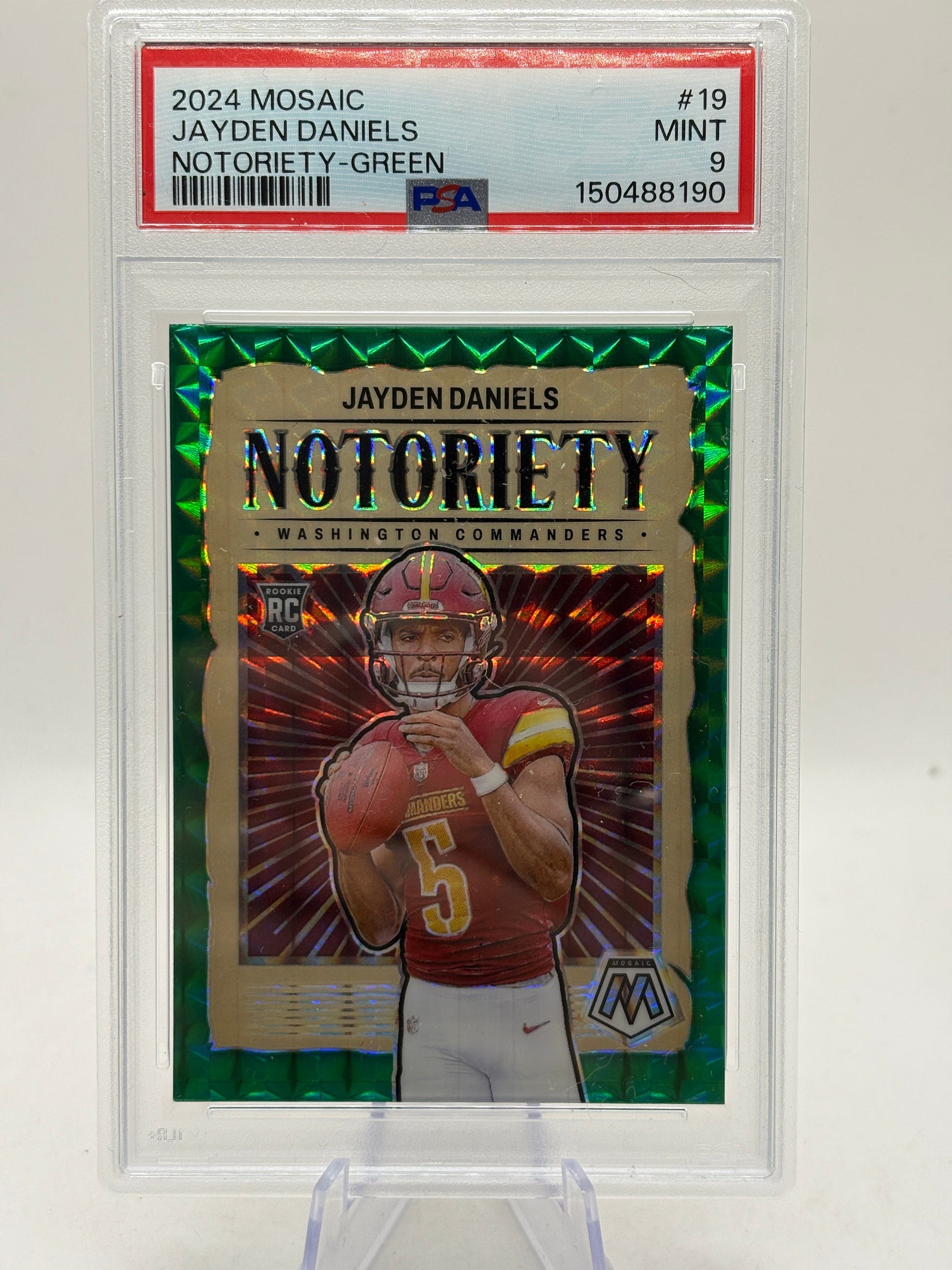2024 Panini Mosaic - Notoriety Jayden Daniels #19 Green Mosaic Prizm (RC) PSA 9 FRENLY BRICKS - Open 7 Days image 1