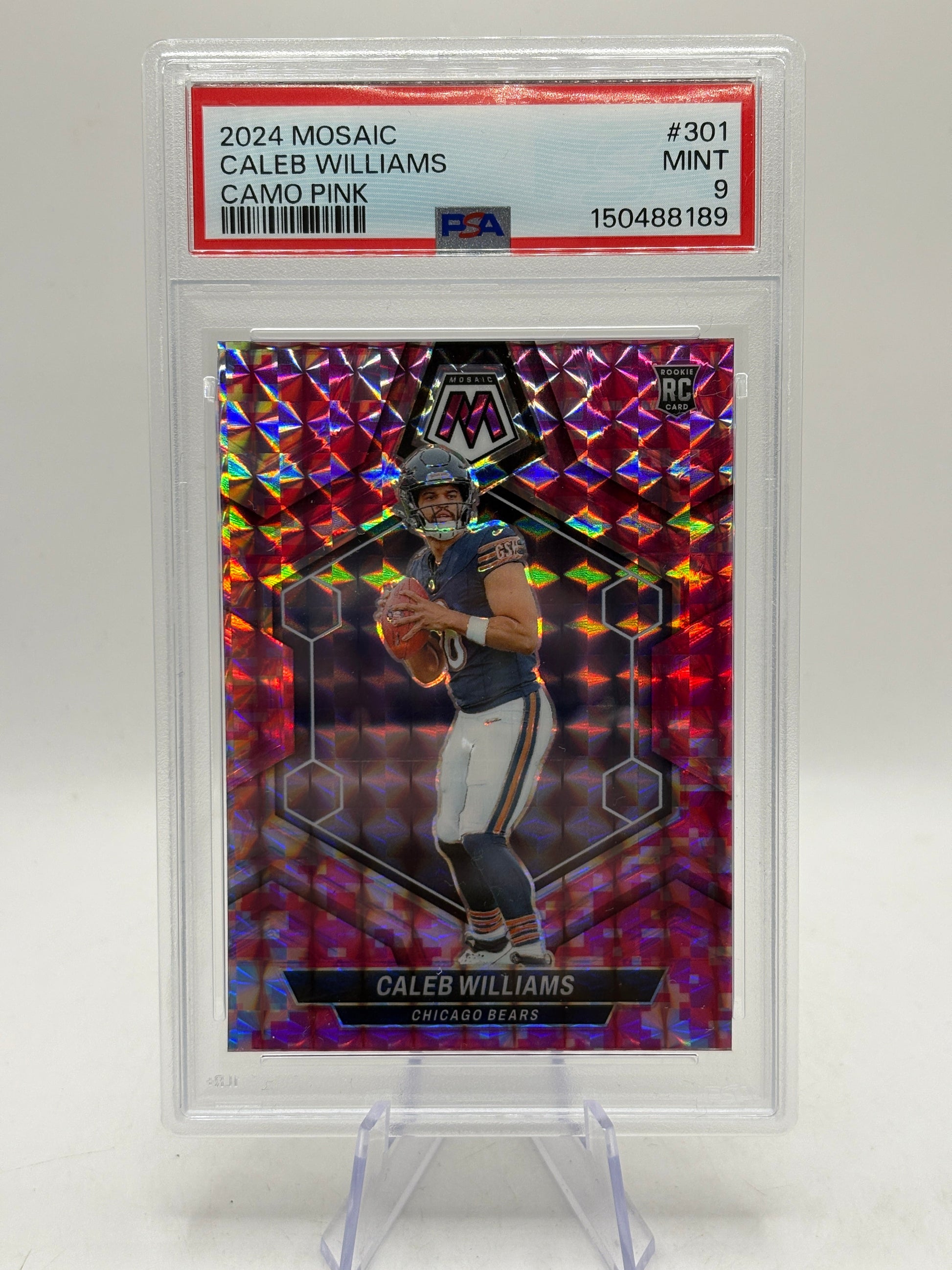 2024 Panini Mosaic - Rookies Caleb Williams #301 Camo Pink Mosaic Prizm PSA 9 FRENLY BRICKS - Open 7 Days