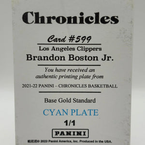 2023 Panini Chronicles Los Angeles Clippers Brandon Boston Jr. #599 Cyan Plate 1/1 FRENLY BRICKS - Open 7 Days