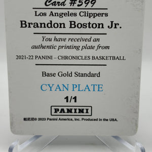 2023 Panini Chronicles Los Angeles Clippers Brandon Boston Jr. #599 Cyan Plate 1/1 FRENLY BRICKS - Open 7 Days
