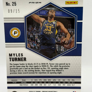 2020-21 Panini Mosaic Basketball #25 Myles Turner /15 Fluorescent Blue Prizm FRENLY BRICKS - Open 7 Days