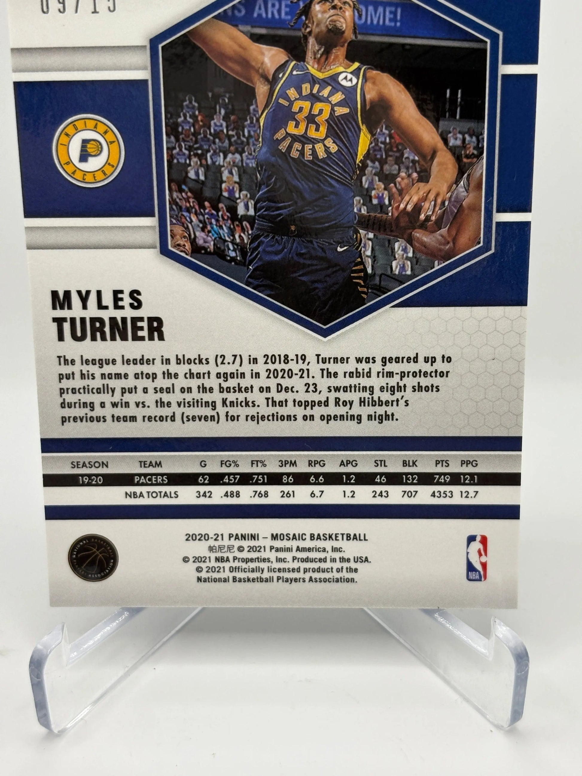 2020-21 Panini Mosaic Basketball #25 Myles Turner /15 Fluorescent Blue Prizm FRENLY BRICKS - Open 7 Days