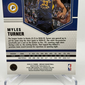 2020-21 Panini Mosaic Basketball #25 Myles Turner /15 Fluorescent Blue Prizm FRENLY BRICKS - Open 7 Days