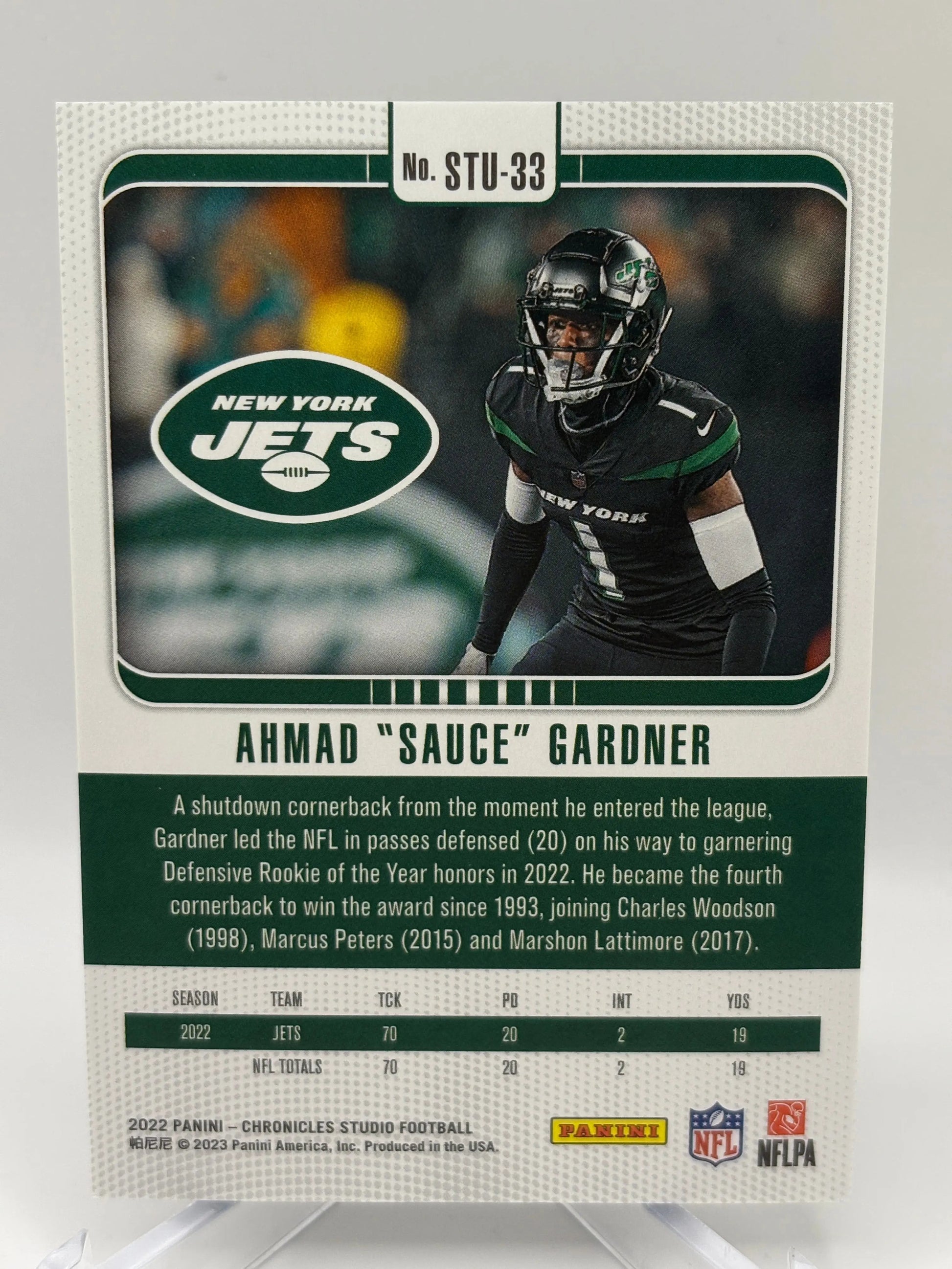 2022 Panini Chronicles Studio Football #STU-33 Ahmad “Sauce” Gardner /149 FRENLY BRICKS - Open 7 Days