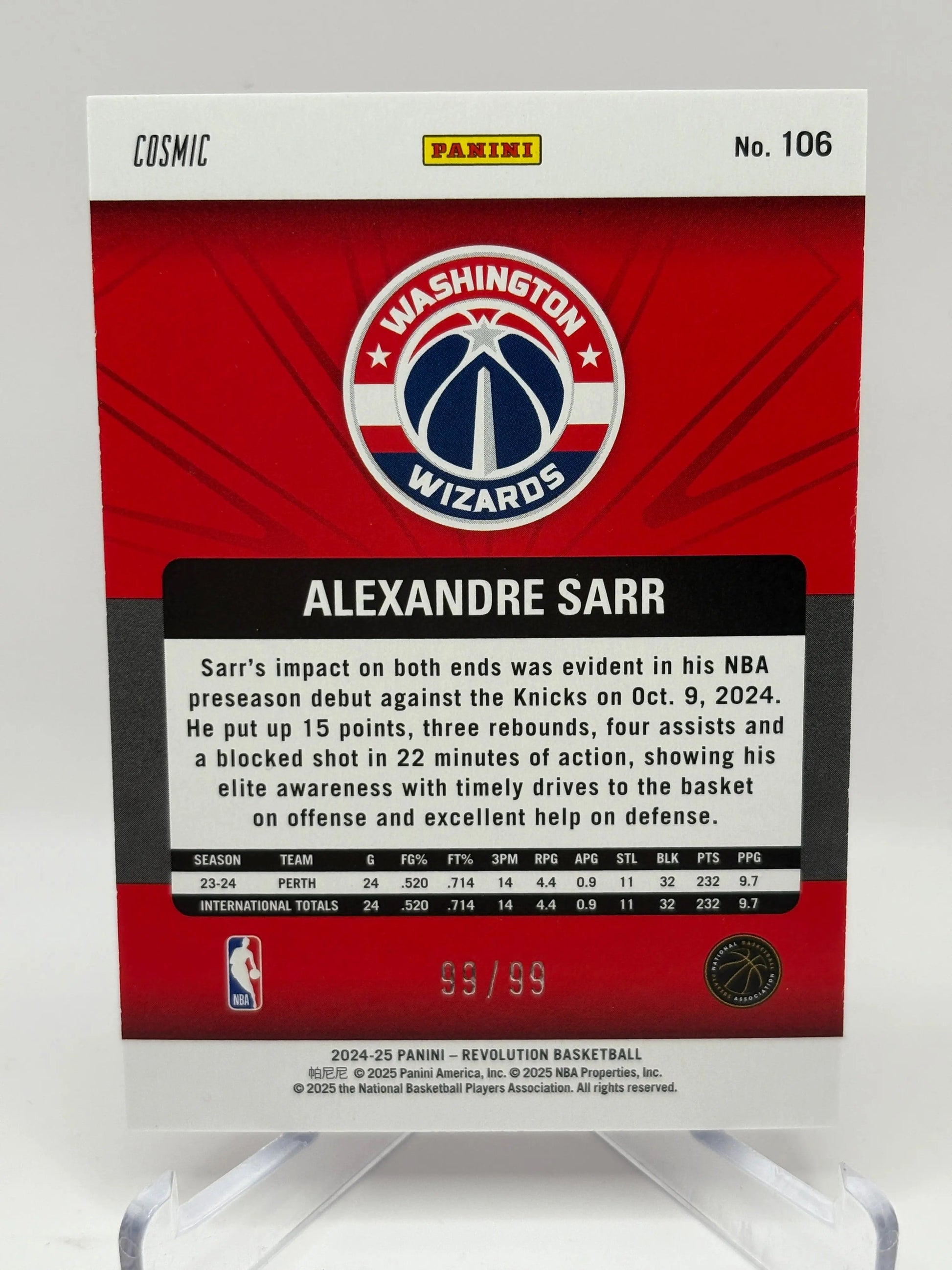 2024-25 Panini Revolution Basketball #106 Alexandre Sarr 99/99 Rookie Cosmic FRENLY BRICKS - Open 7 Days