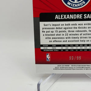 2024-25 Panini Revolution Basketball #106 Alexandre Sarr 99/99 Rookie Cosmic FRENLY BRICKS - Open 7 Days