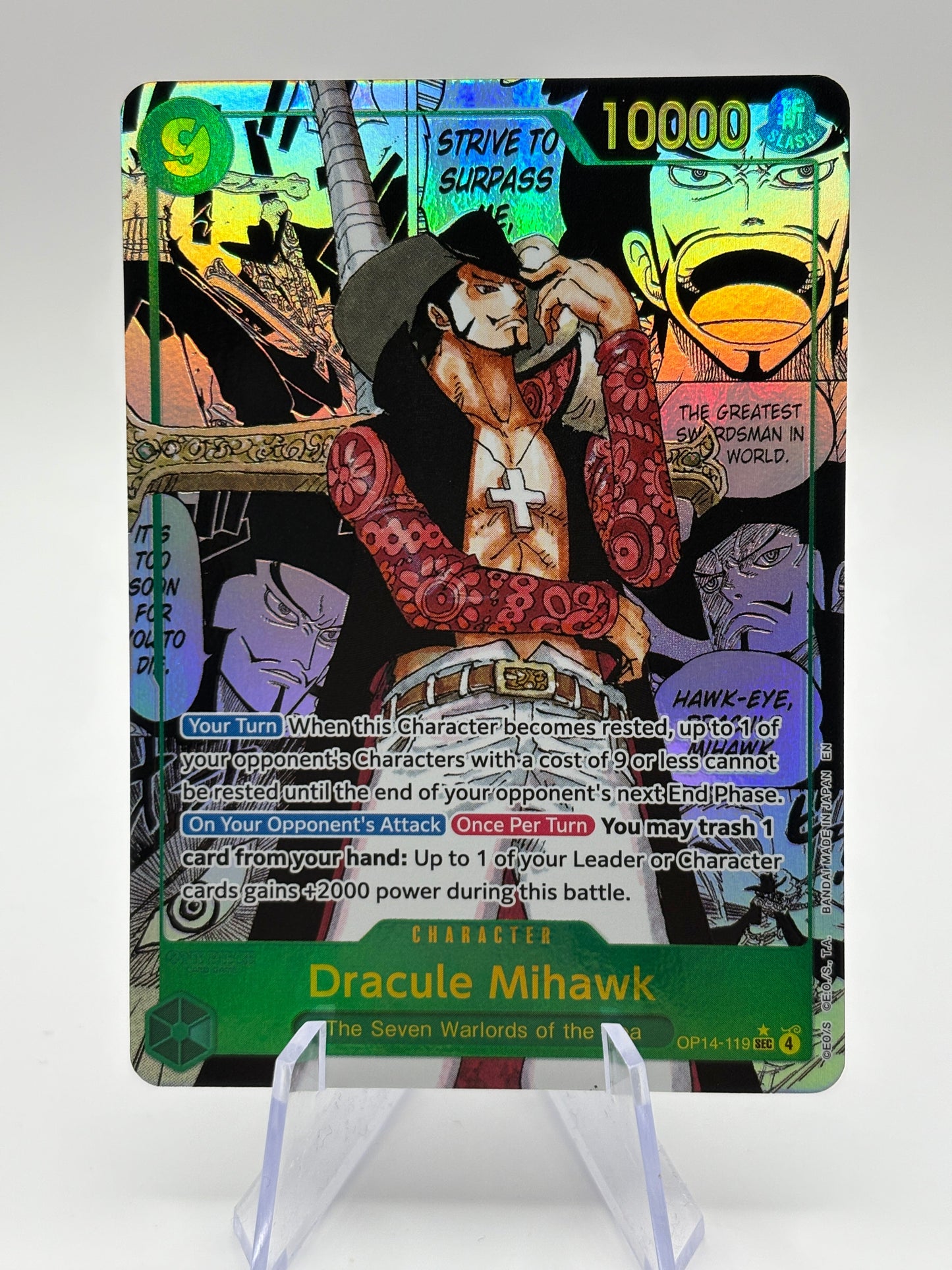 One Piece TCG OP14 - Dracule Mihawk OP14-119 Sec* Alternate Art Manga NM / M FRENLY BRICKS - Open 7 Days