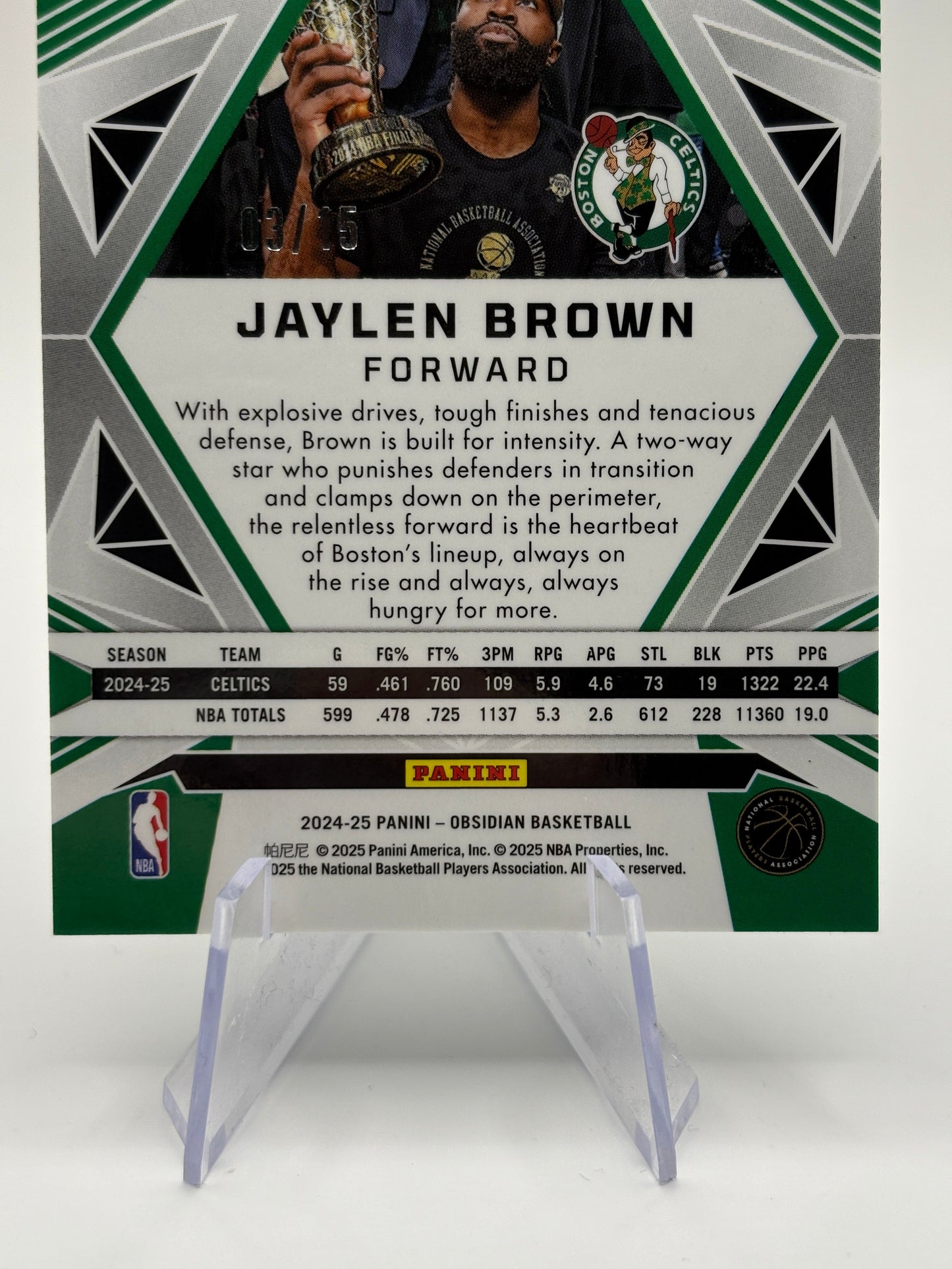 2024-25 Obsidian Jaylen Brown Electric Etch Hot Springs 3/15 Celtics FRENLY BRICKS - Open 7 Days