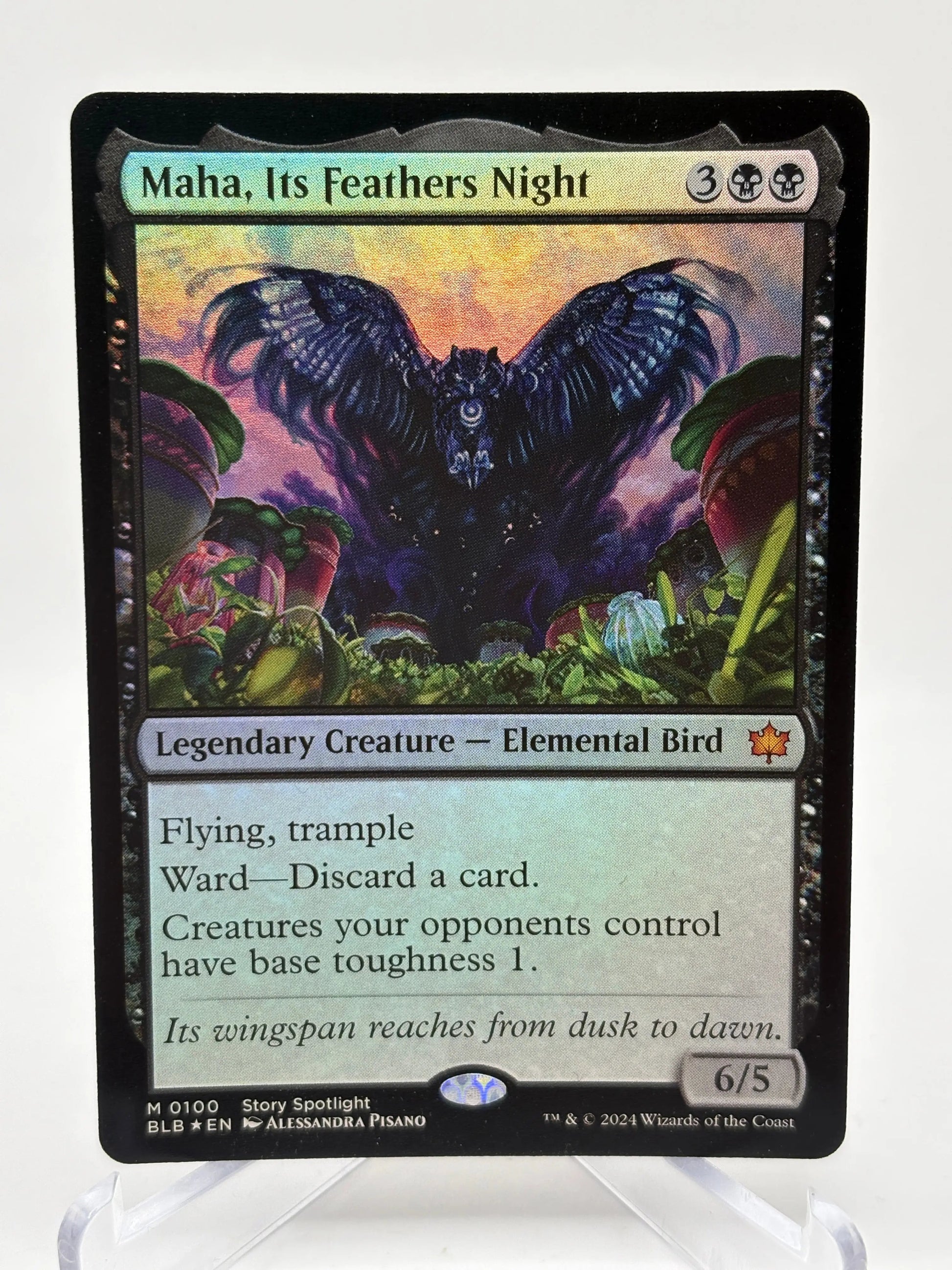 Magic The Gathering - Maha, Its Feathers Night Foil Mythic #0100 BLB Bloomburrow LP FRENLY BRICKS - Open 7 Days