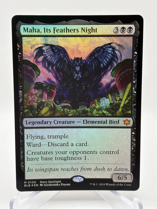 Magic The Gathering - Maha, Its Feathers Night Foil Mythic #0100 BLB Bloomburrow LP FRENLY BRICKS - Open 7 Days