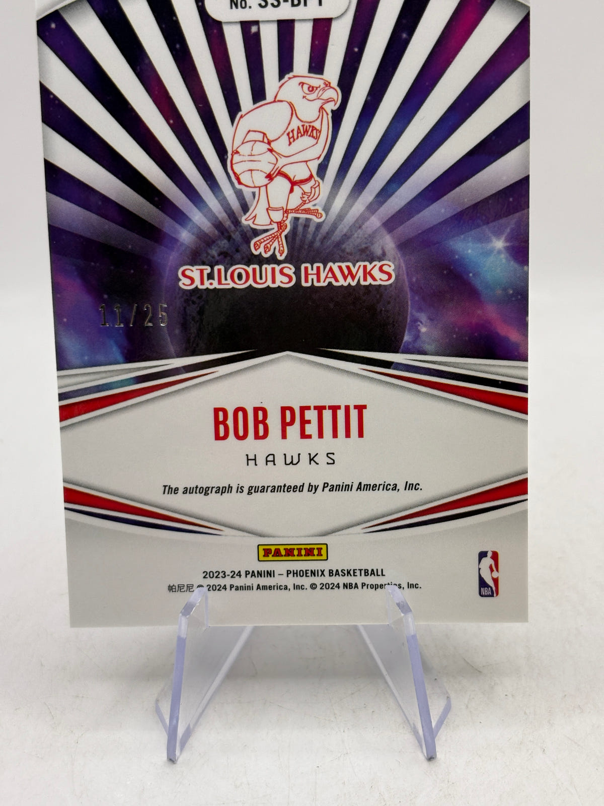 2023-24 Panini Phoenix Basketball #SS-BPT Bob Pettit Auto 11/25 Stellar image 4
