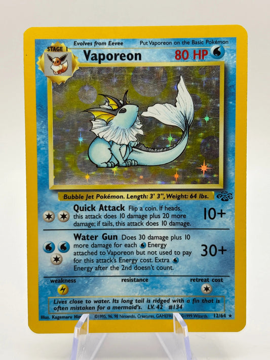 Pokemon TCG Jungle Unlimited - Vaporeon 12/64 Rare Holo Moderately Played FRENLY BRICKS - Open 7 Days