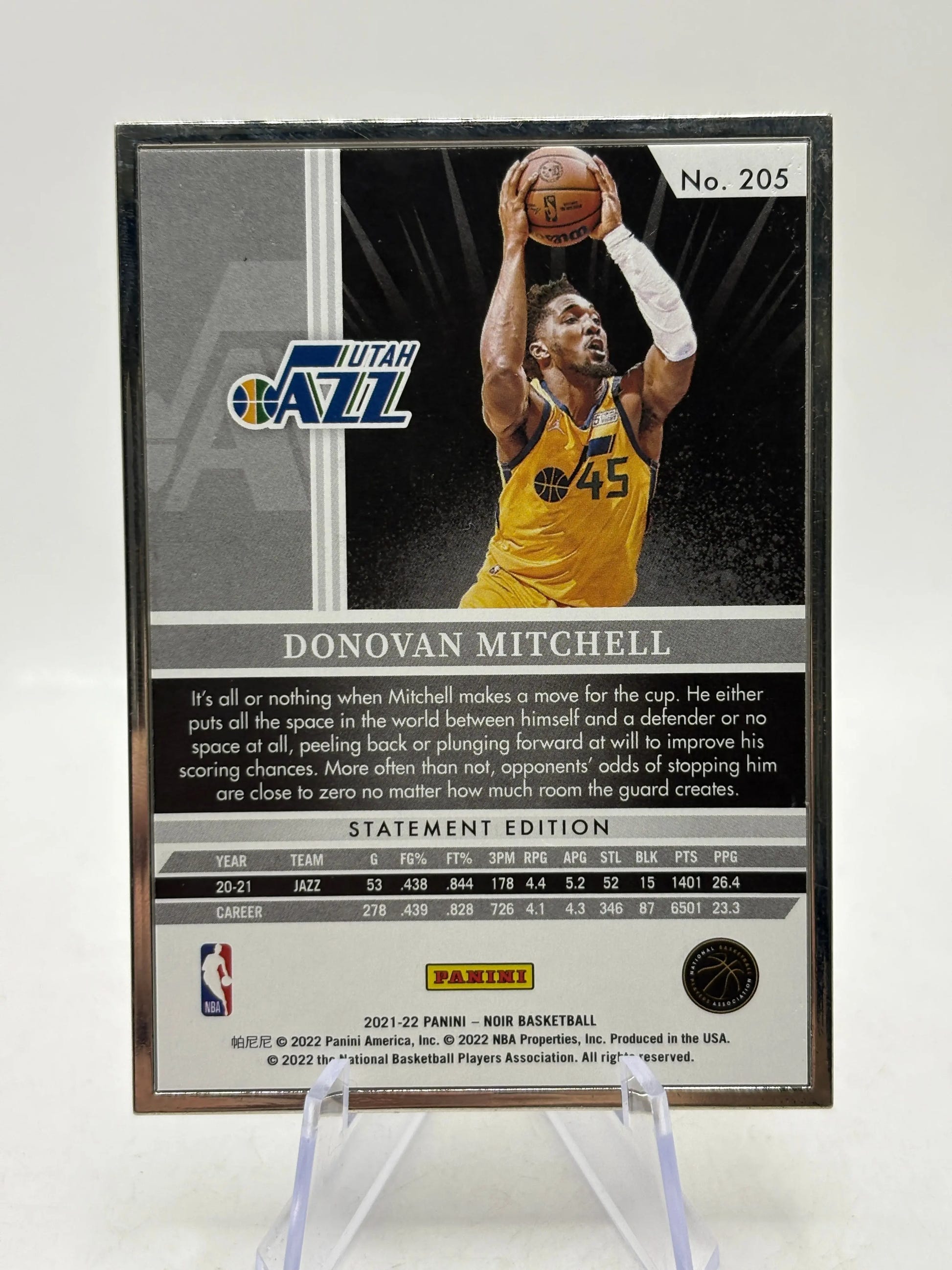 Donovan Mitchell 2021-22 Panini Noir Statement Edition Holo Silver /25 #205 FRENLY BRICKS - Open 7 Days image 2
