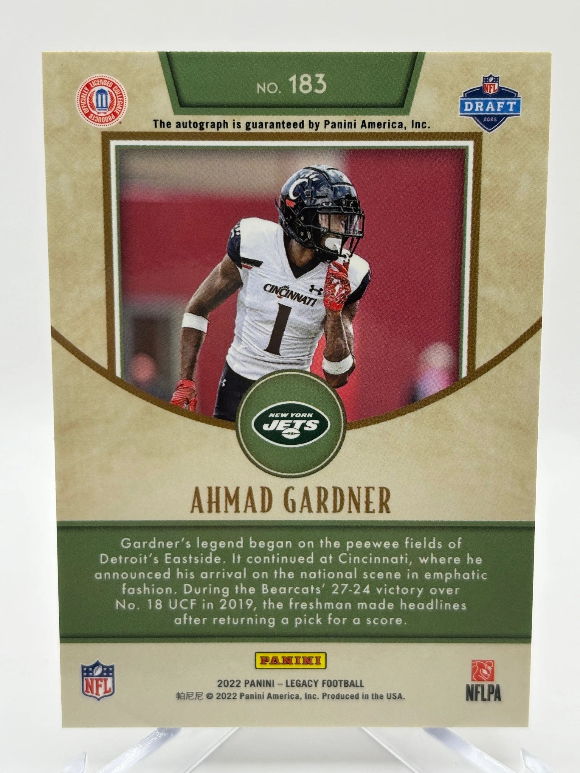 2022 Panini Legacy Football #183 Ahmad Gardner Rookie Auto FRENLY BRICKS - Open 7 Days