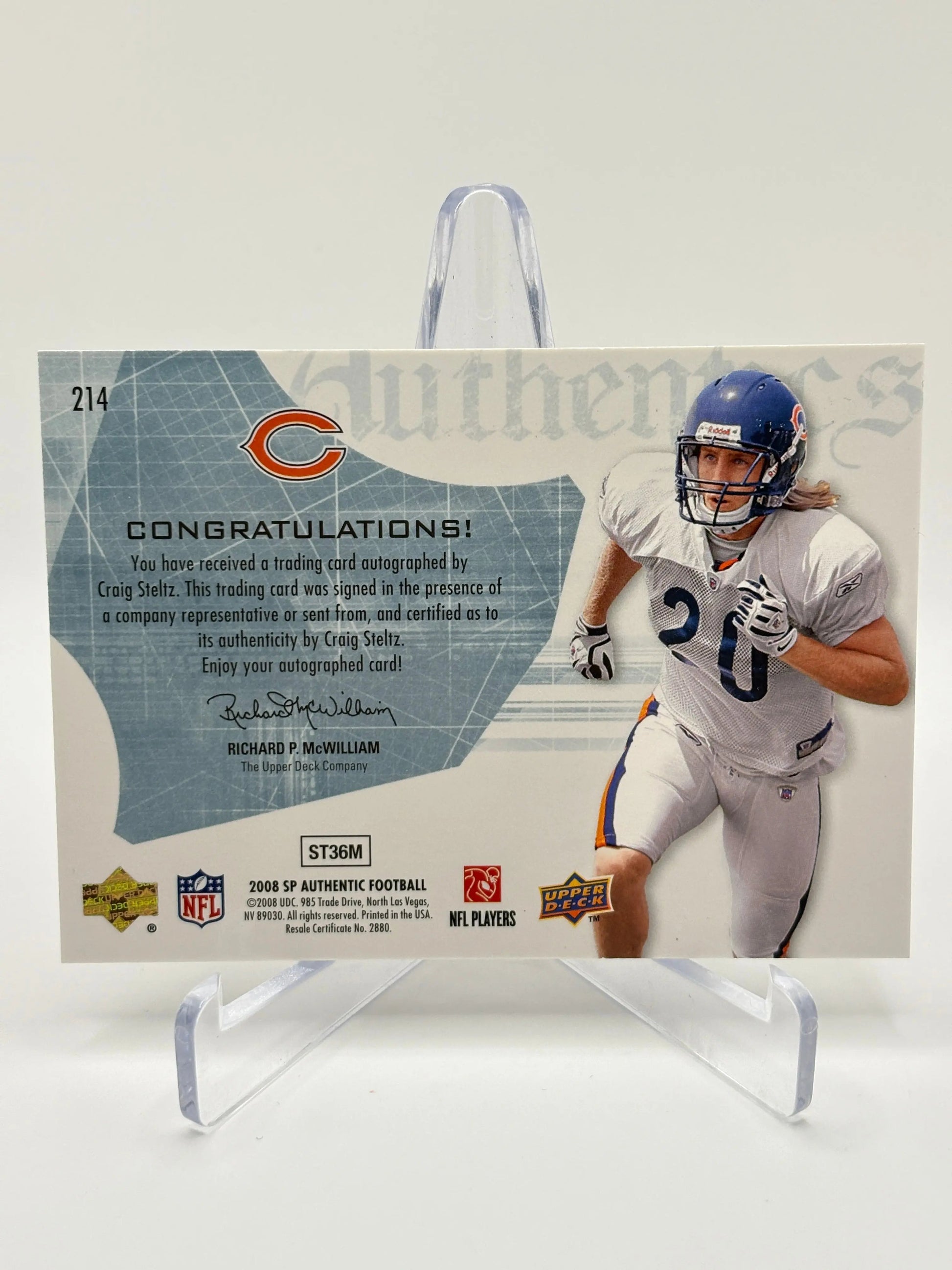 2008 SP Authentic Football #214 Craig Steltz Auto /1199 Rookie On Card FRENLY BRICKS - Open 7 Days