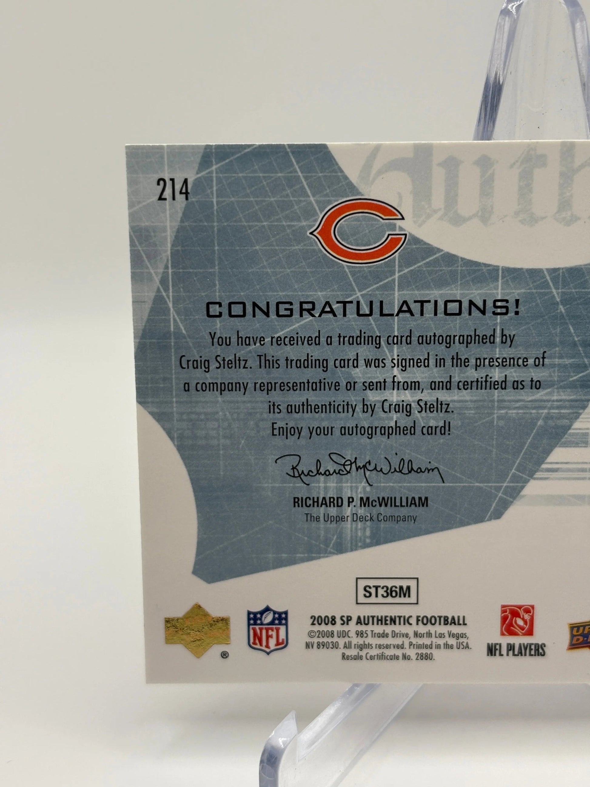 2008 SP Authentic Football #214 Craig Steltz Auto /1199 Rookie On Card FRENLY BRICKS - Open 7 Days