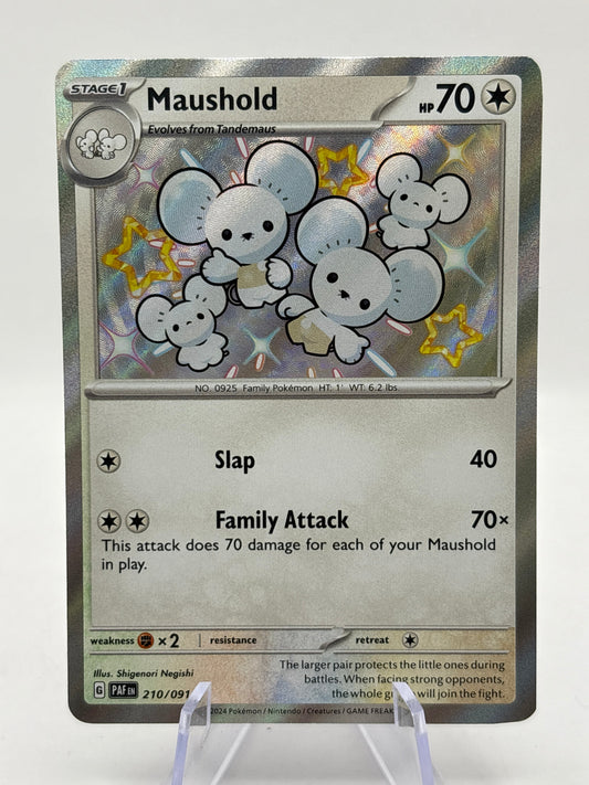 Pokemon TCG Paldean Fates - Maushold 210/091 Shiny Secret Rare Nm FRENLY BRICKS - Open 7 Days