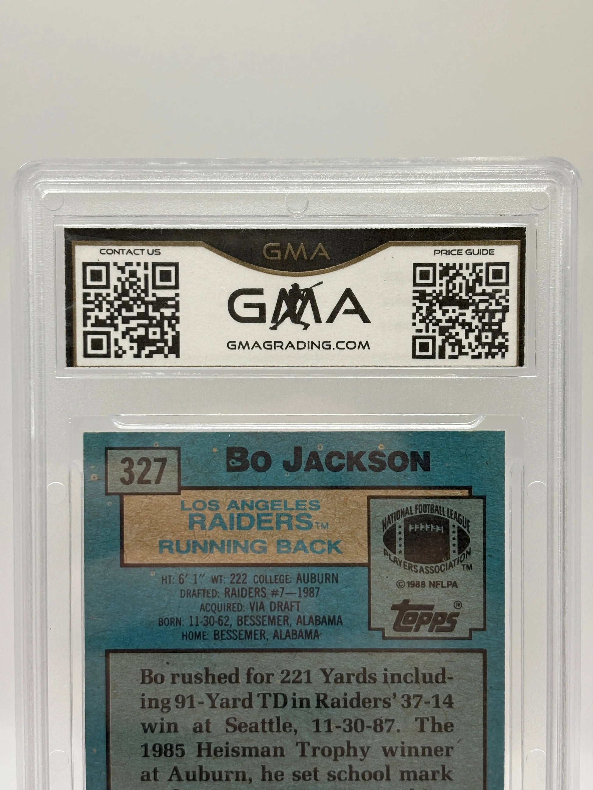 1988 Topps NFL #327 Bo Jackson Rookie Raiders GMA 10 Gem Mint FRENLY BRICKS - Open 7 Days