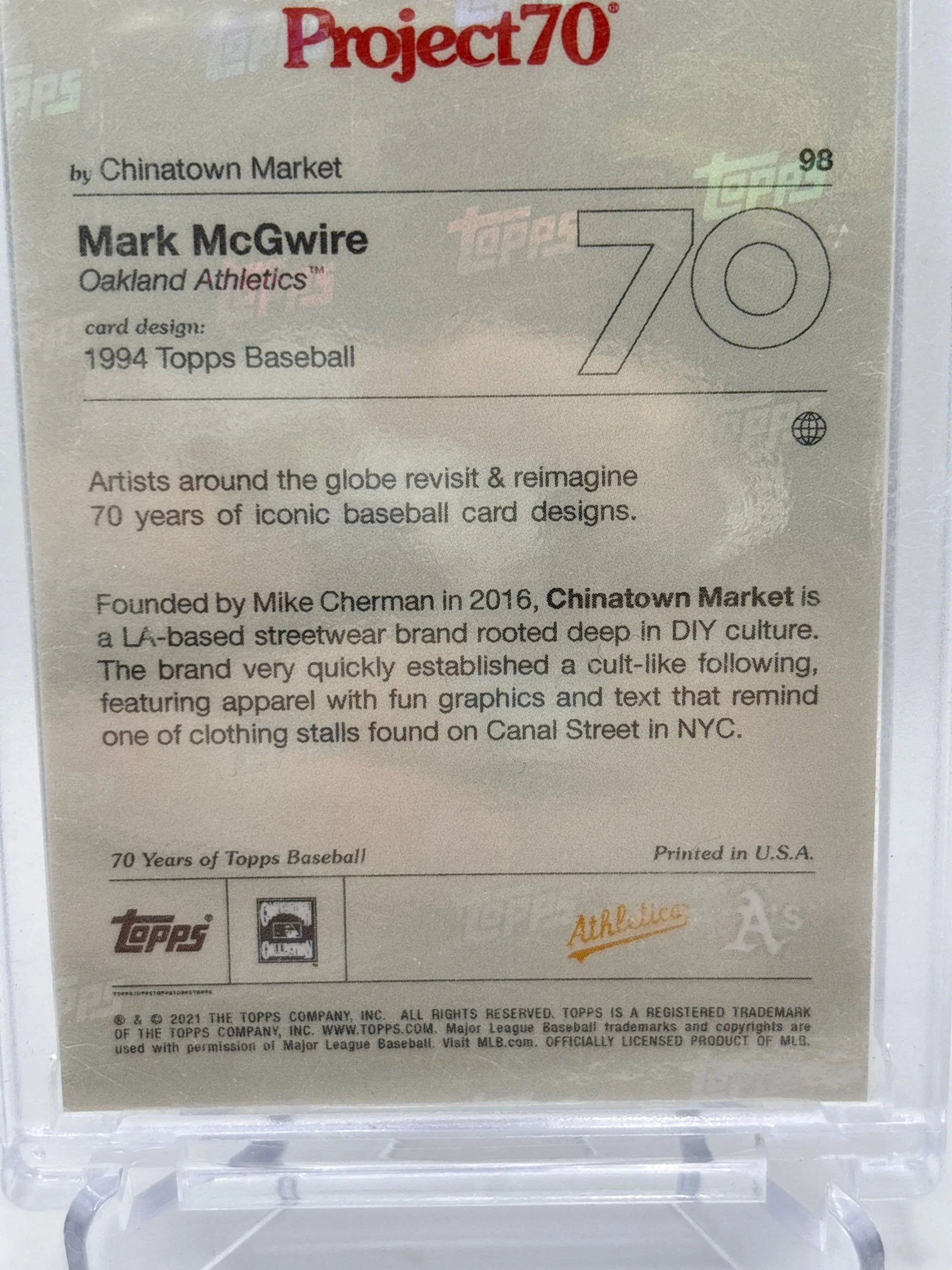 2021 Topps Project70 #98 1994 Topps Baseball Mark McGwire by Chinatown Market FRENLY BRICKS - Open 7 Days