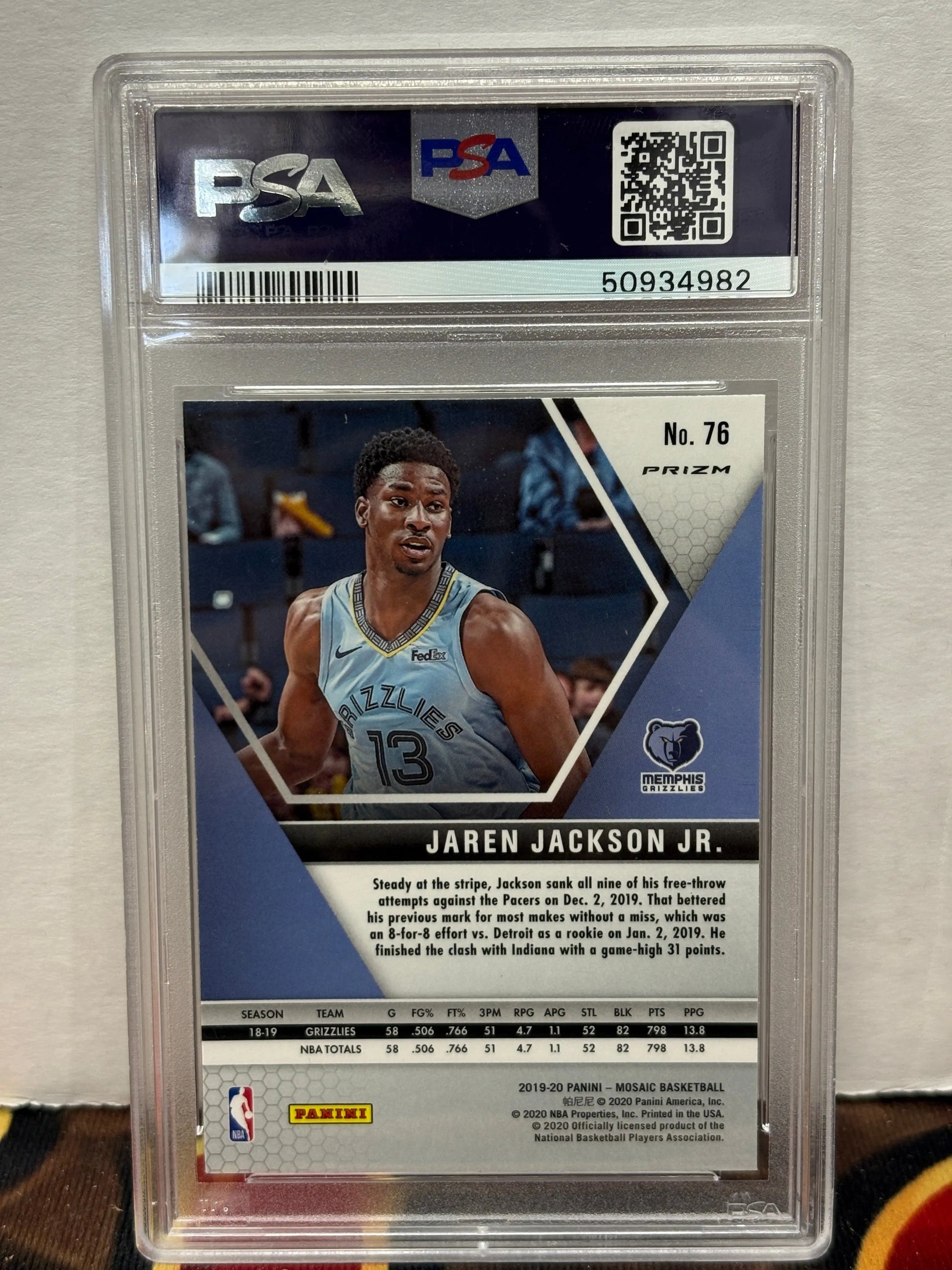 2019 Panini Mosiac Jaren Jackson Jr. Silver Prizm PSA 10 FRENLY BRICKS - Open 7 Days