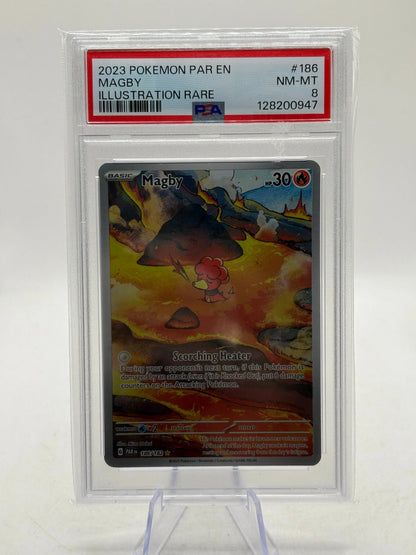 Pokemon TCG Paradox Rift - Magby 186/182 Illustration Rare PSA 8 FRENLY BRICKS - Open 7 Days