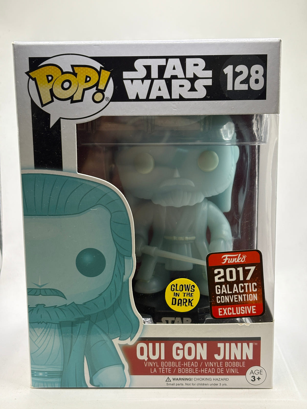 Funko POP! Star Wars #128 Qui Gon Jinn 2017 Galactic Convention Glow (2) image 1
