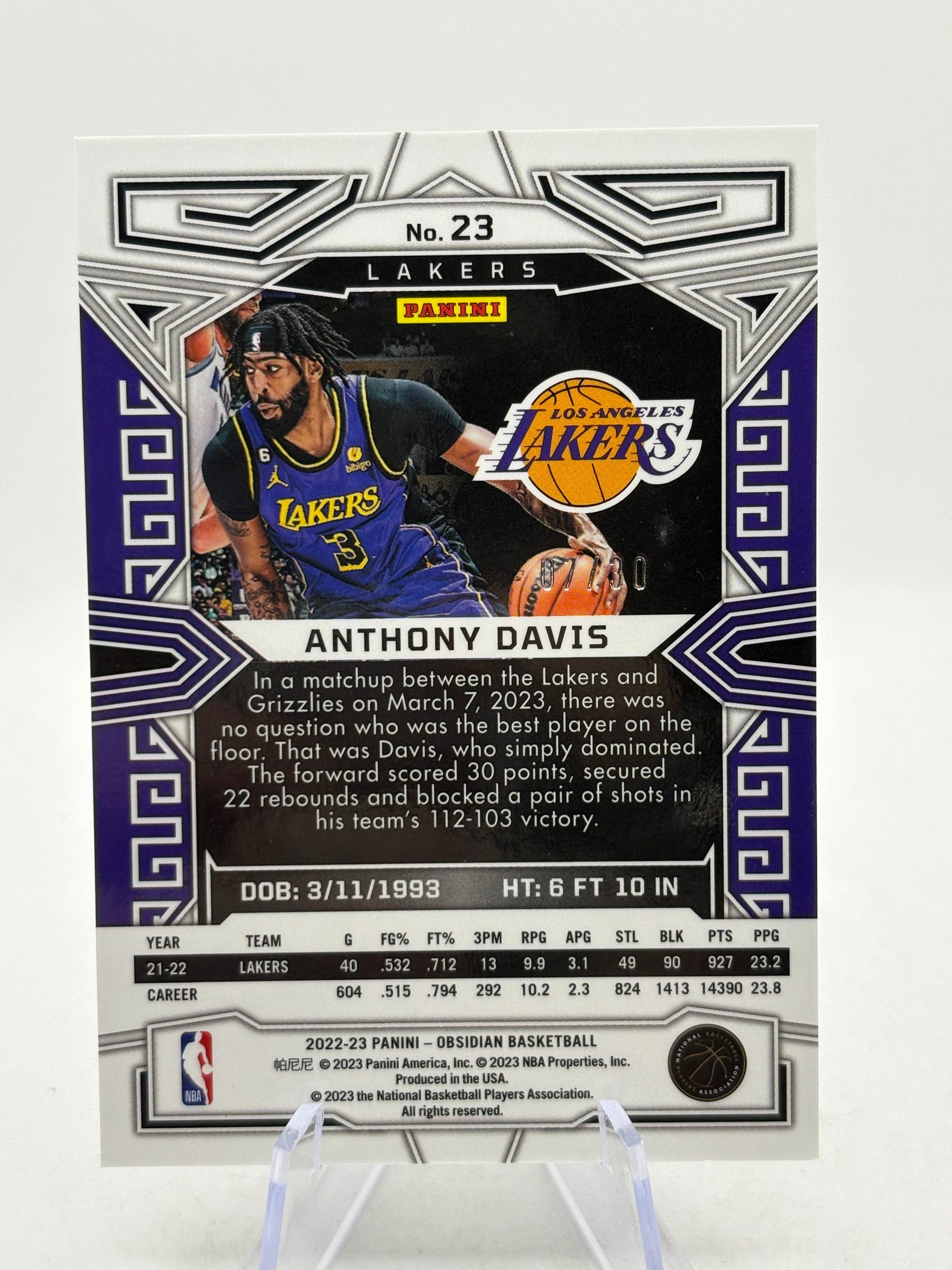 2022-23 Panini Obsidian Electric Etch Blue /30 Anthony Davis #23, photo 6 image 6