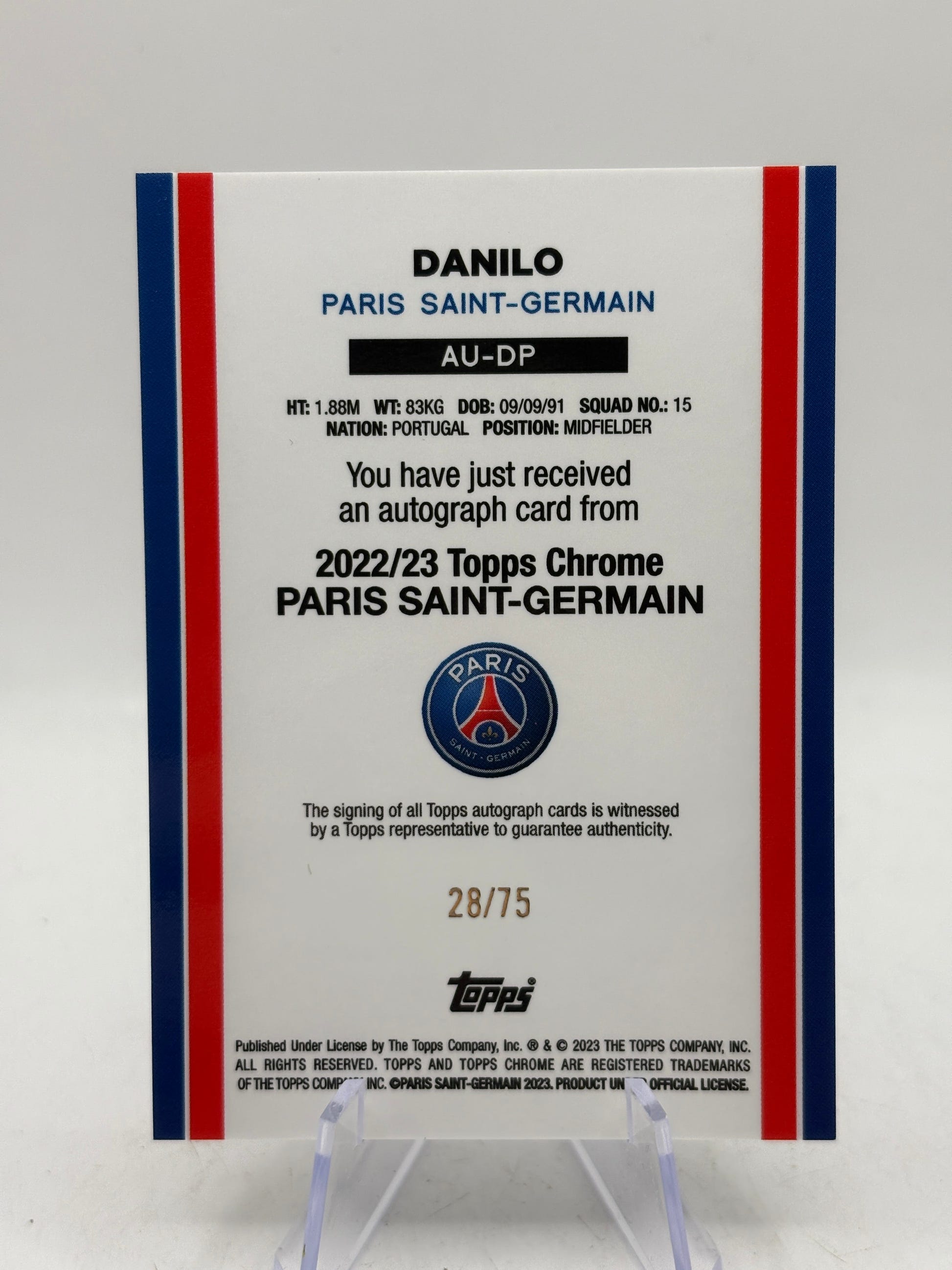 2022-23 Topps Chrome PSG - Danilo AU-DP Auto /75 FRENLY BRICKS - Open 7 Days image 6