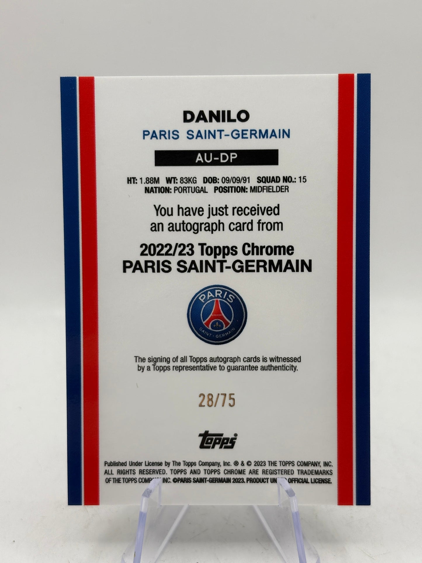 2022-23 Topps Chrome PSG - Danilo AU-DP Auto /75 FRENLY BRICKS - Open 7 Days