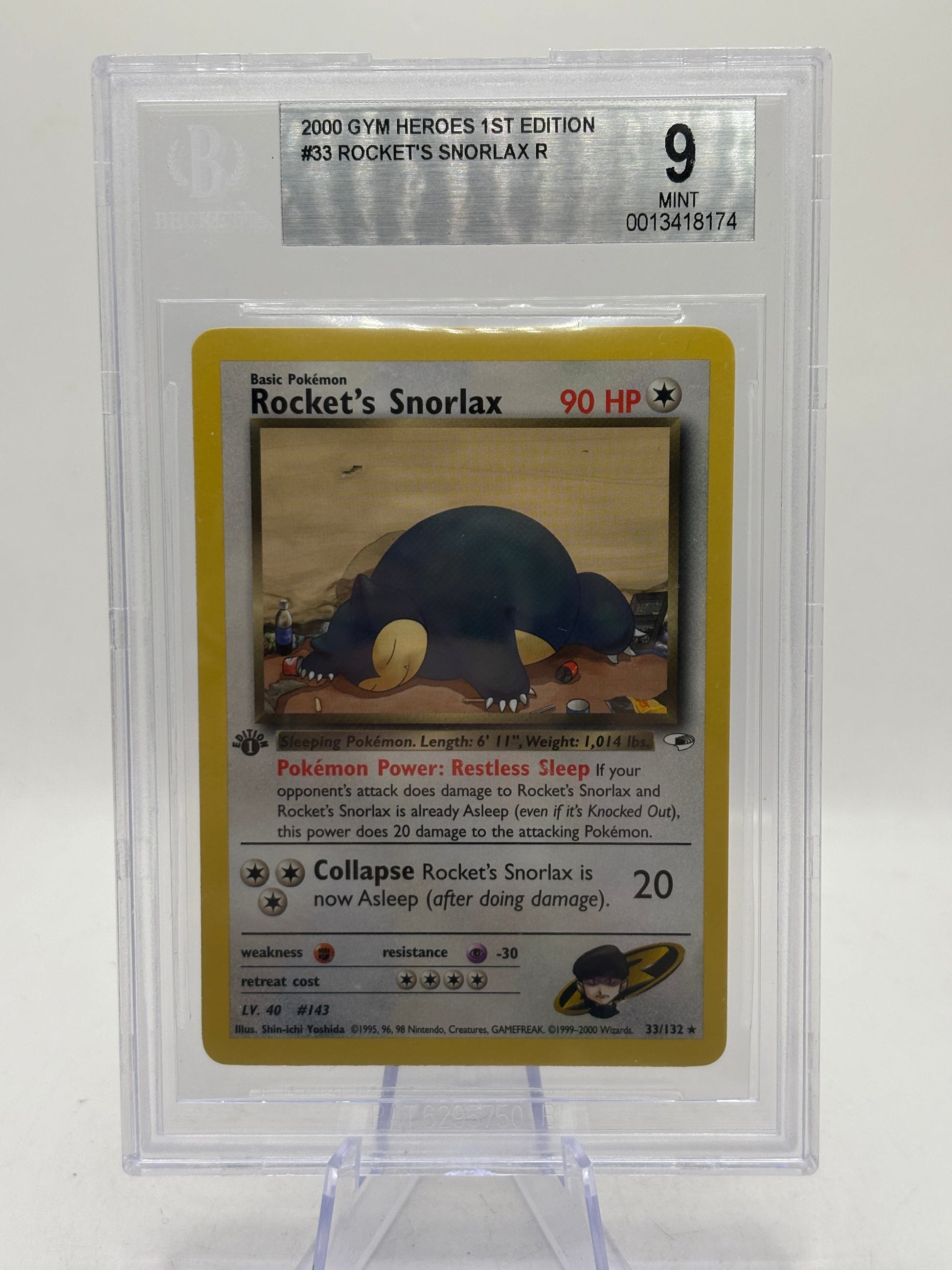 Pokemon 2000 Gym Heroes 1st Edition Rocket’s Snorlax 33/132 Rare BGS 9 Mint FRENLY BRICKS - Open 7 Days image 1