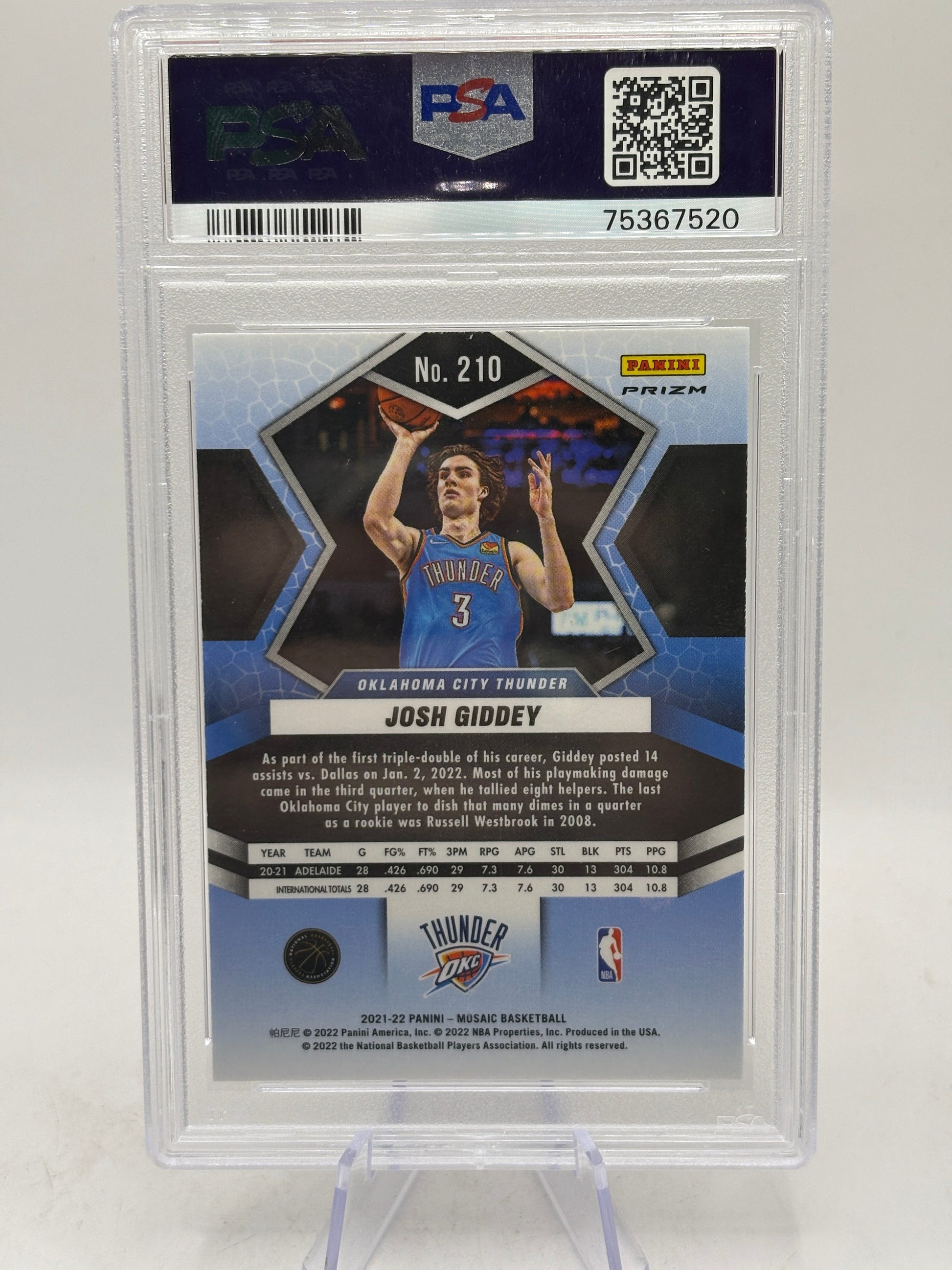 2021 Mosaic Red Mosaic Rookie Josh Giddey Psa 10 Gem Mt FRENLY BRICKS - Open 7 Days image 2
