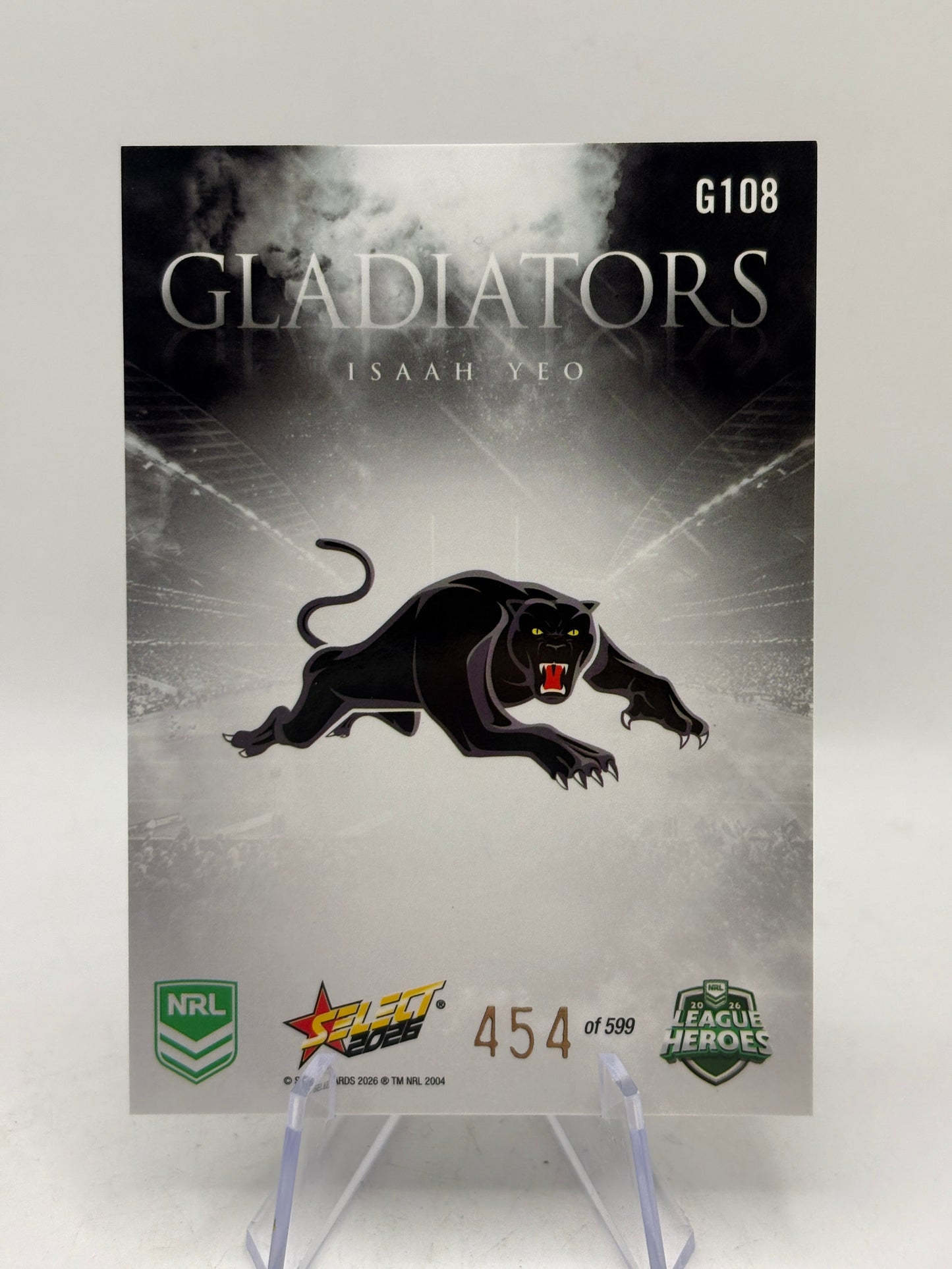 2026 NRL League Heroes Gladiators - G108 Isaah Yeo /599 Insert Card Panthers FRENLY BRICKS - Open 7 Days