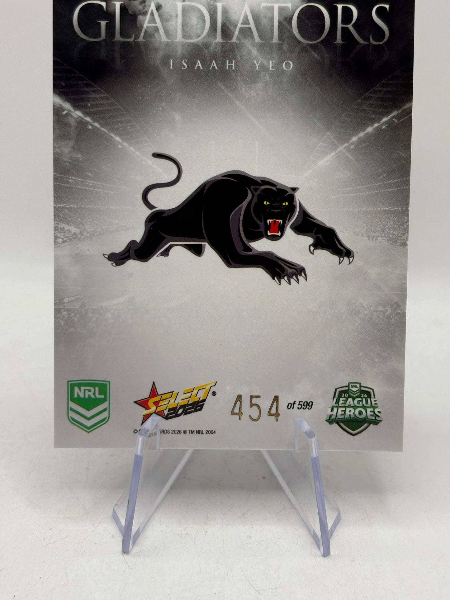 2026 NRL League Heroes Gladiators - G108 Isaah Yeo /599 Insert Card Panthers FRENLY BRICKS - Open 7 Days