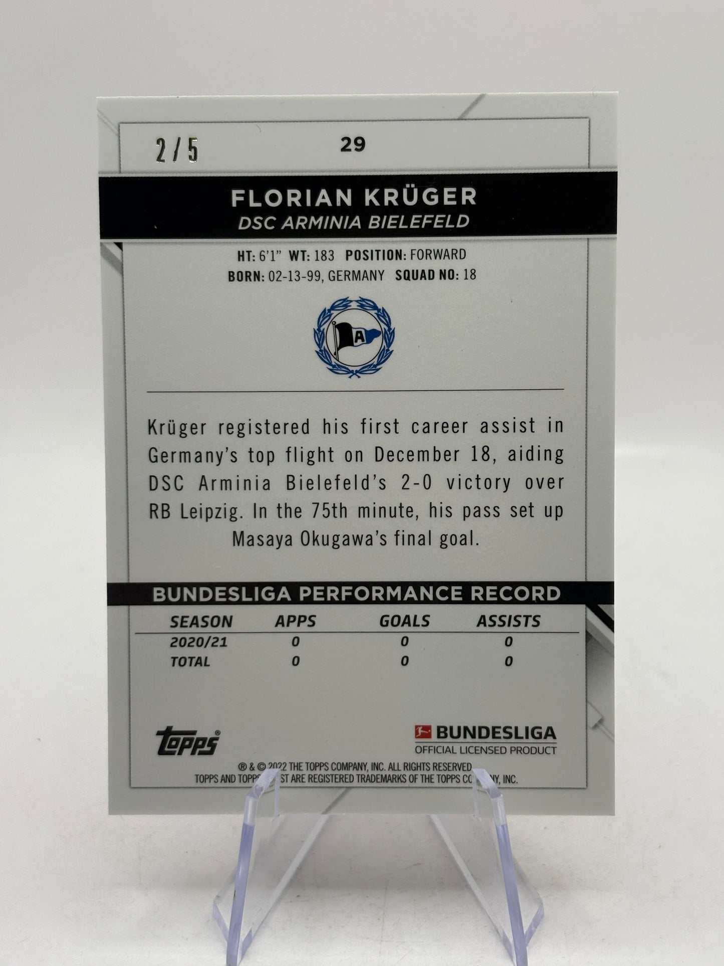 2022-23 Topps Bundesliga #29 Florian Kruger 2/5 Red Rookie FRENLY BRICKS - Open 7 Days