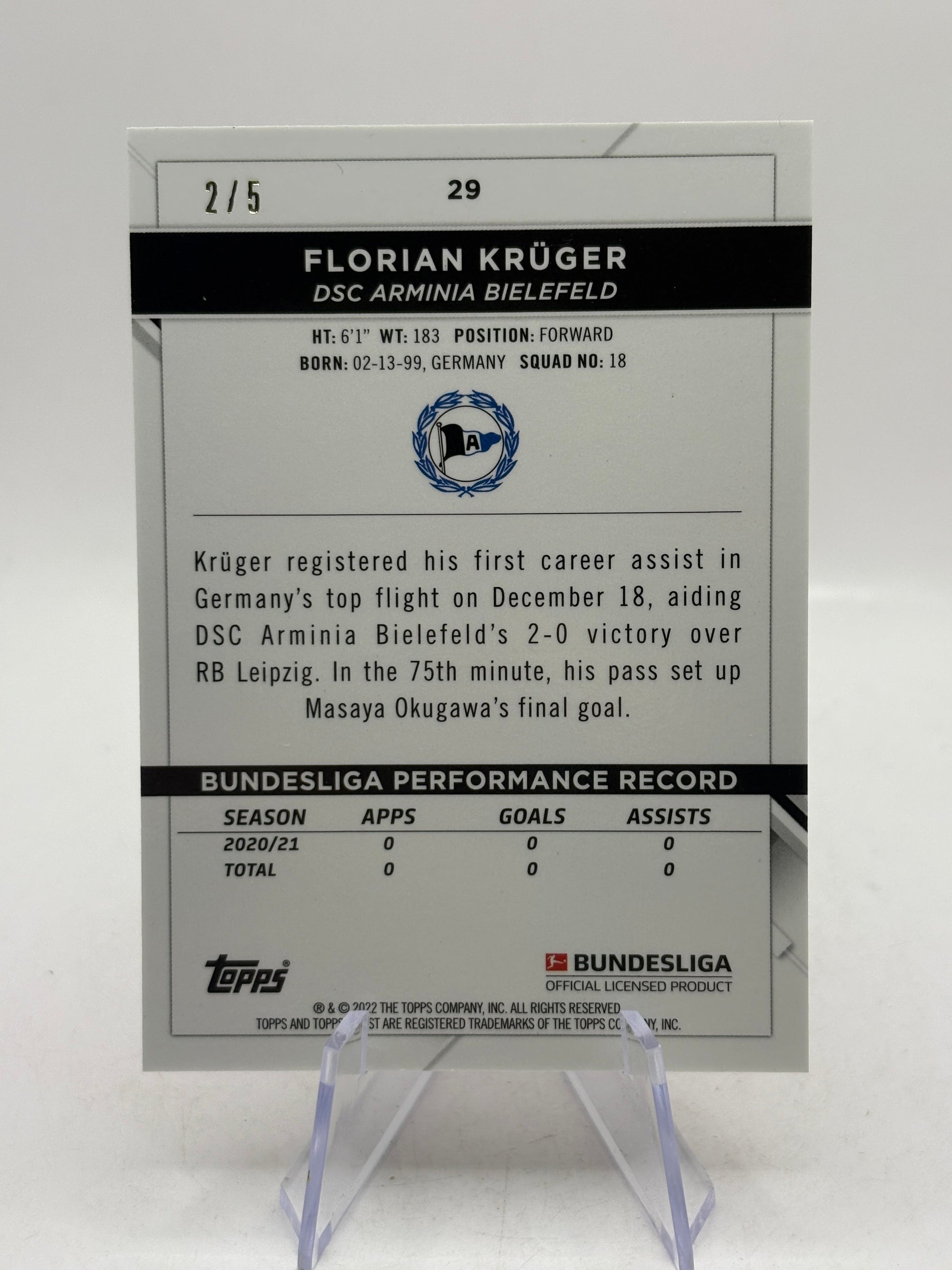 2022-23 Topps Bundesliga #29 Florian Kruger 2/5 Red Rookie FRENLY BRICKS - Open 7 Days