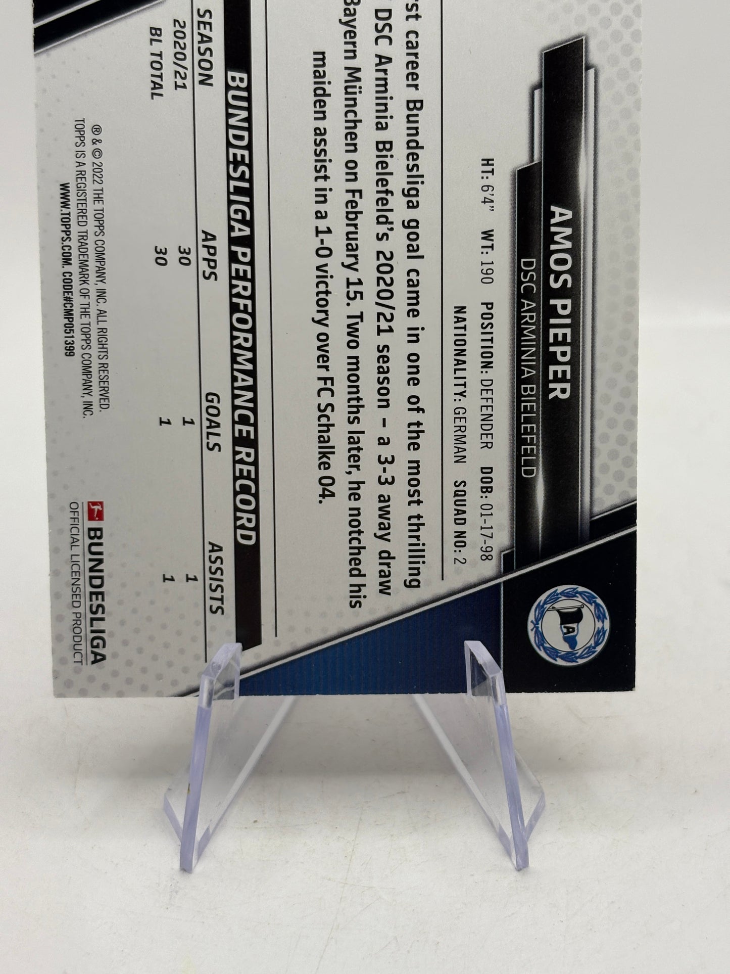 2022-23 Topps Bundesliga #33 Amos Pieper 5/5 BOOK END FRENLY BRICKS - Open 7 Days