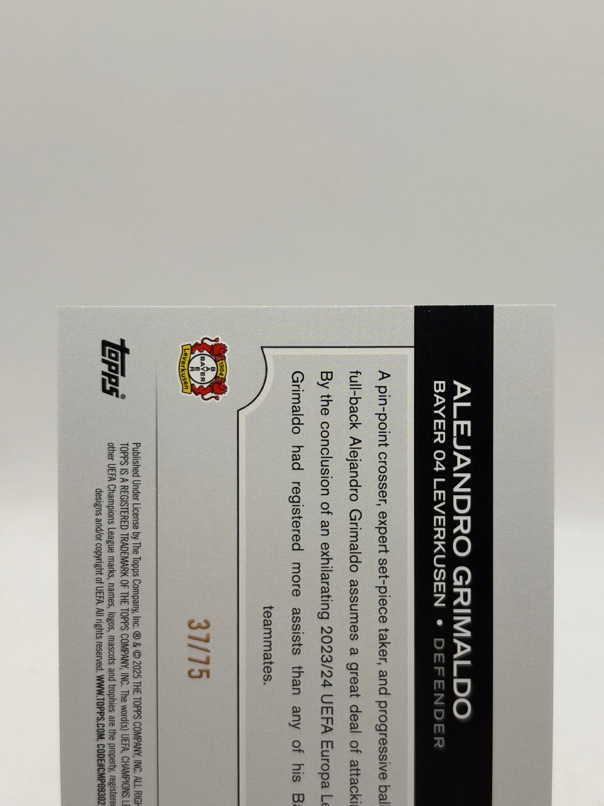 2024-25 Topps UEFA Club Competitions #3 Alejandro Grimaldo Icy Blue Foil #/75 FRENLY BRICKS - Open 7 Days image 3