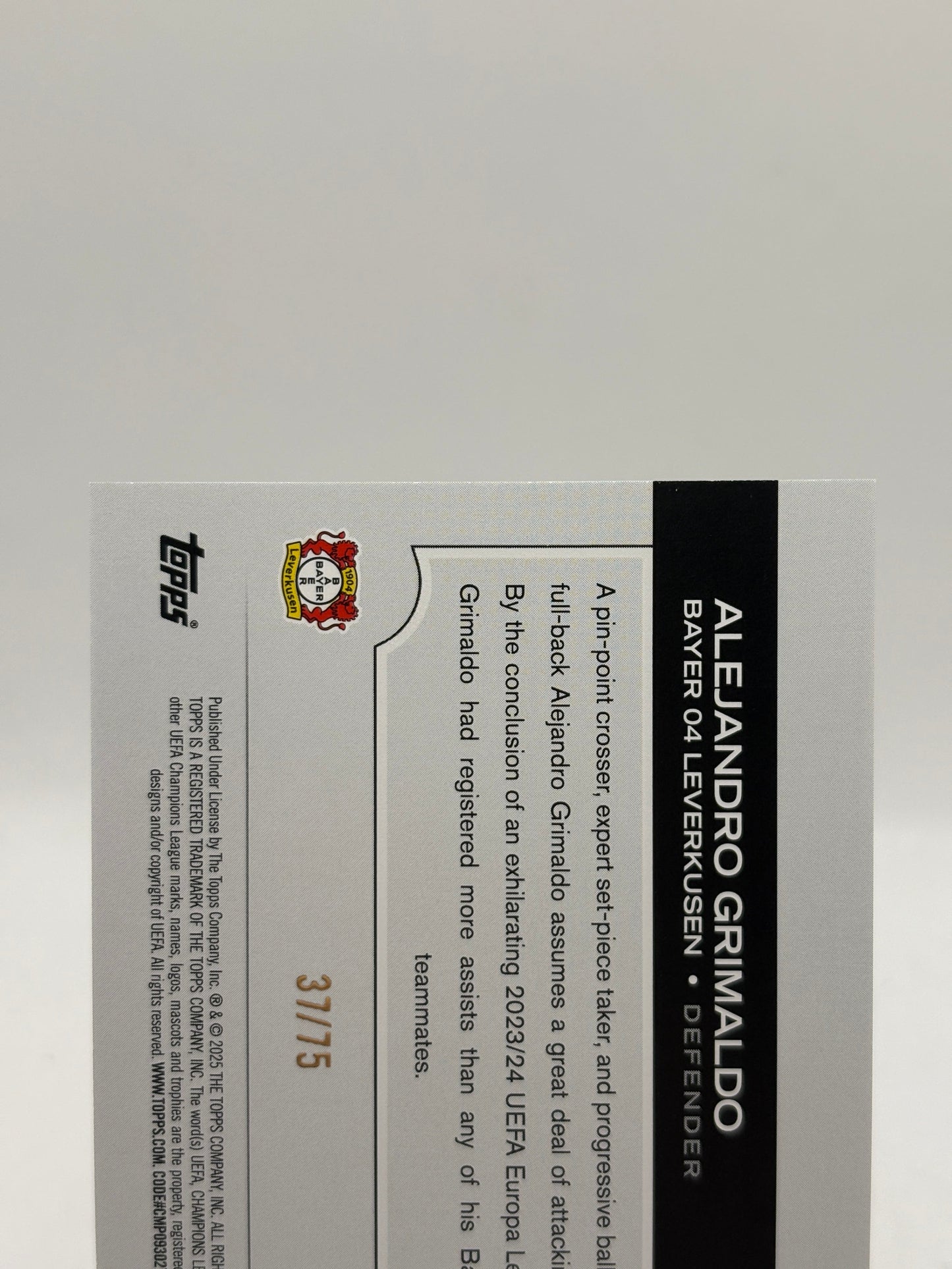 2024-25 Topps UEFA Club Competitions #3 Alejandro Grimaldo Icy Blue Foil #/75 FRENLY BRICKS - Open 7 Days