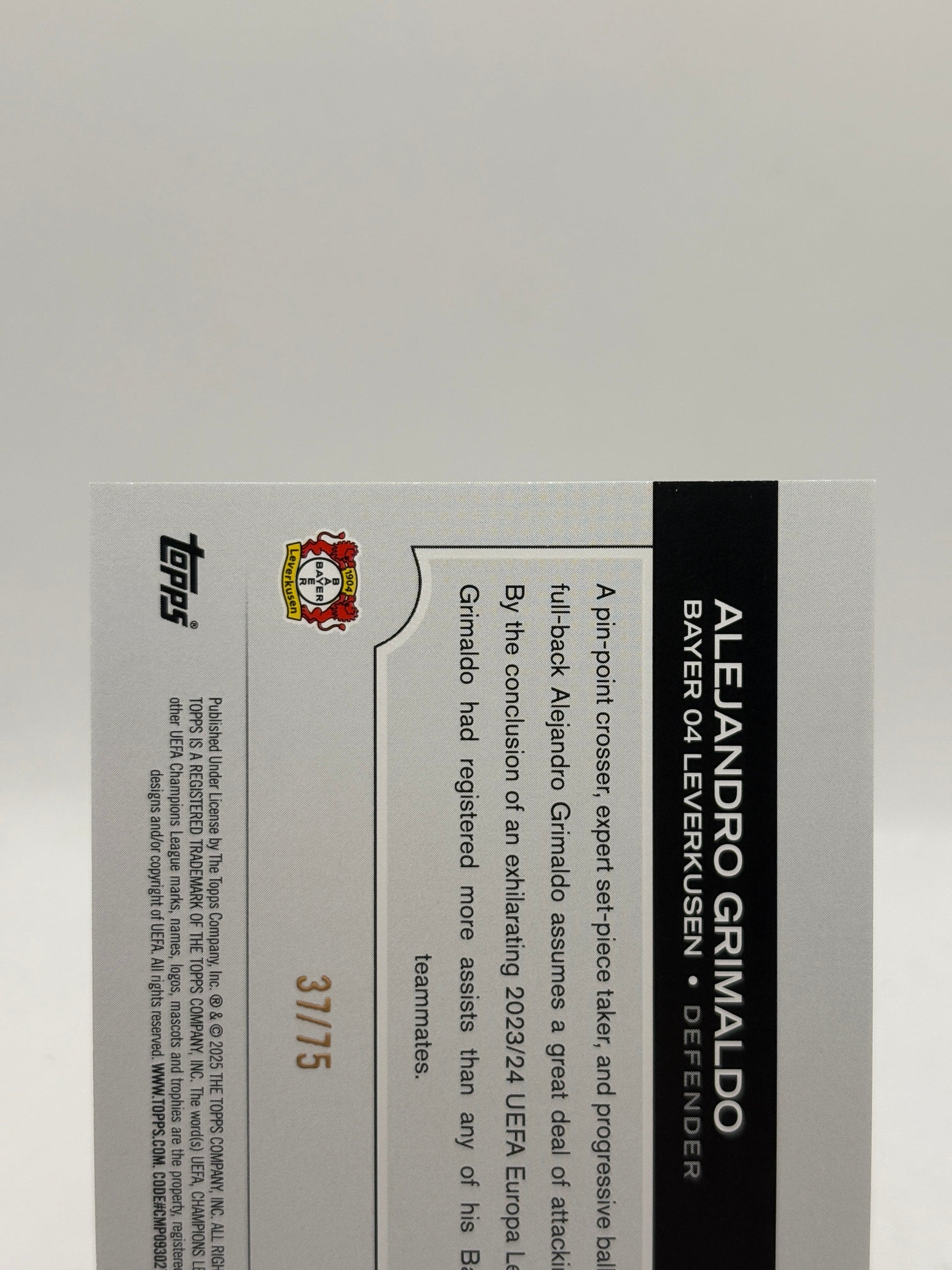 2024-25 Topps UEFA Club Competitions #3 Alejandro Grimaldo Icy Blue Foil #/75 FRENLY BRICKS - Open 7 Days