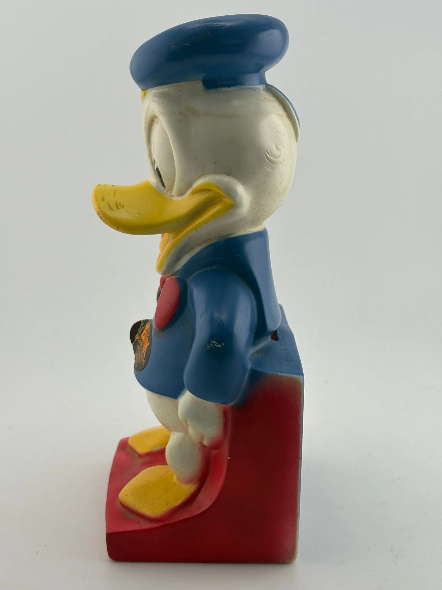 Vintage 1950's Walt Disney Productions DONALD DUCK 8" Plastic Coin Piggy Bank FRENLY BRICKS - Open 7 Days
