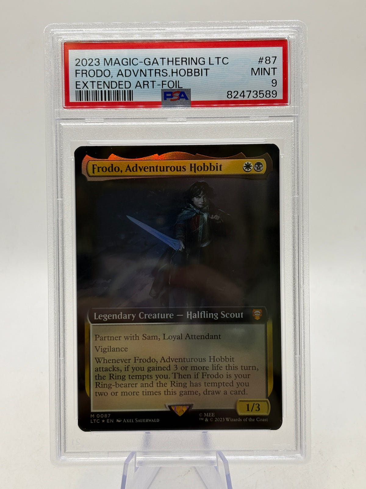 2023 Magic the Gathering LTC - Frodo, Adventurous Hobbit M 0087 Foil Extended Art PSA 9 image 1