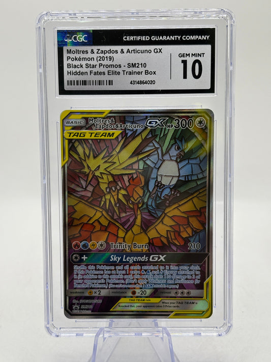 Pokemon TCG Hidden Fates - Moltres & Zapdos & Articuno GX SM210 CGC 10 Gem Mint FRENLY BRICKS - Open 7 Days